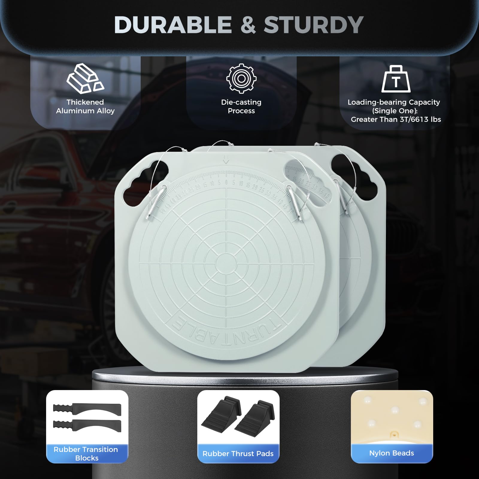 5 Ton Capacity 360° Rotating Wheel Alignment Turntable - Heavy Duty Front End Turn Plates for Car & Truck Alignment (6.8KG/Pair) - Perfect for Auto Repair Shops, DIY Garage & Professional Mechanics