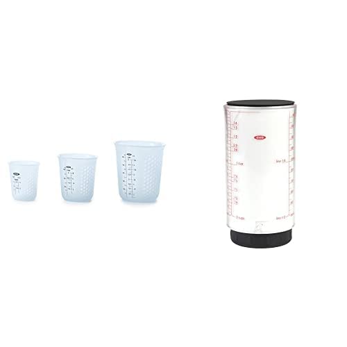OXO Good Grips 3-Piece Silicone Squeeze & Pour Measuring Cup Set (Blue) & 2-Cup Adjustable Measuring Cup (Clear/Black) - Perfect for Baking, Cooking, and Liquid Measurement