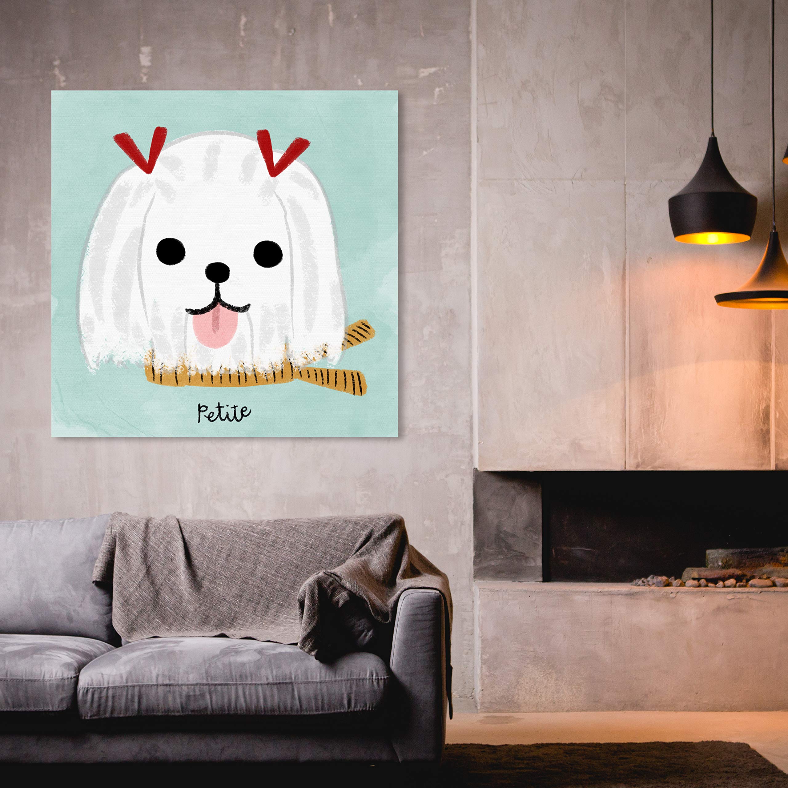 Oliver Gal Artist Co. 'Petite Maltese' Animal Wall Art Canvas Print - 30x30 Inch Green & White Modern Home Decor for Living Room, Bedroom, or Office