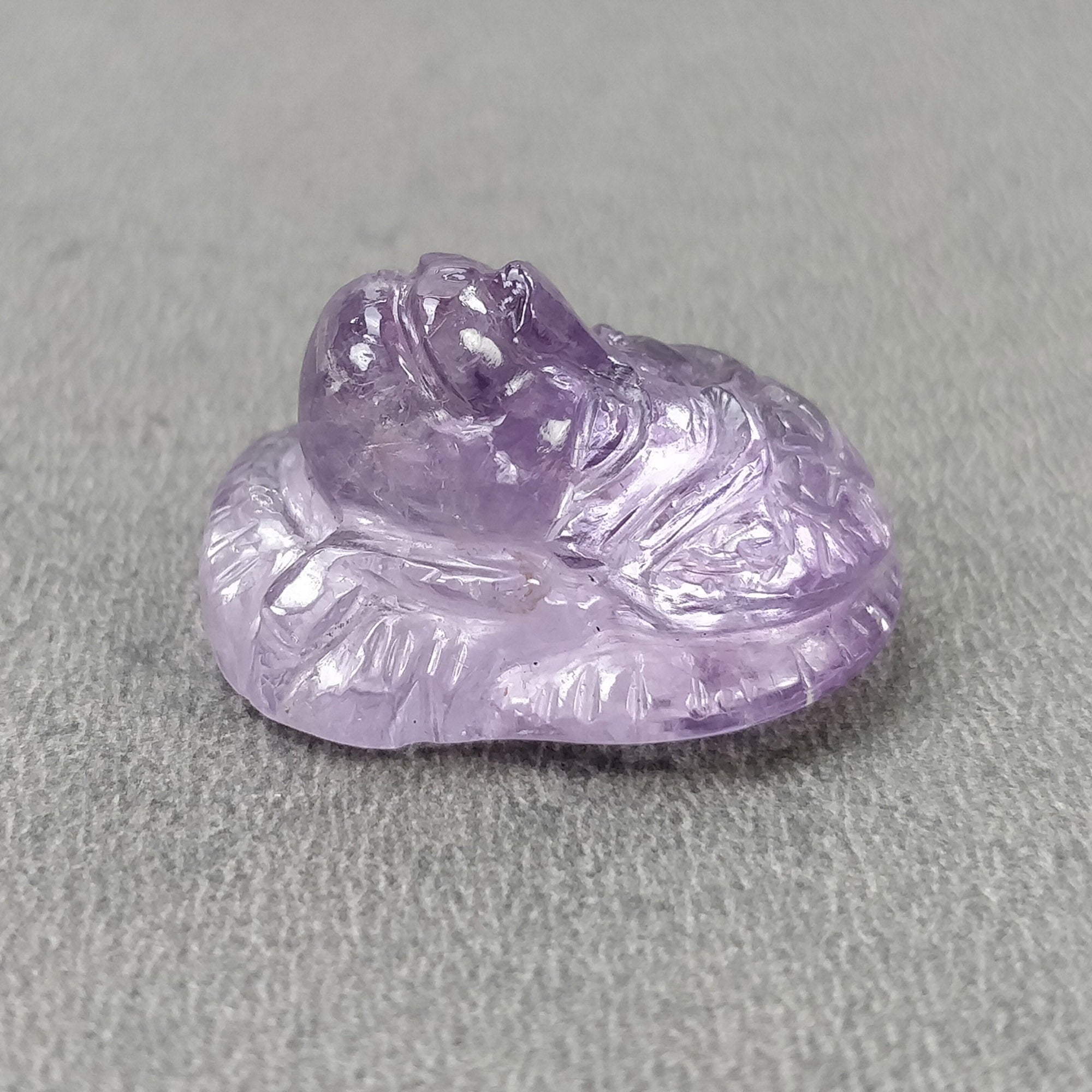 Natural Untreated Purple Amethyst Gemstone Carving - 33.85cts Hand Carved Lord Hanuman Statue 24x19mm | Spiritual Decor, Meditation Gift, Yoga Altar Piece (Includes Video)