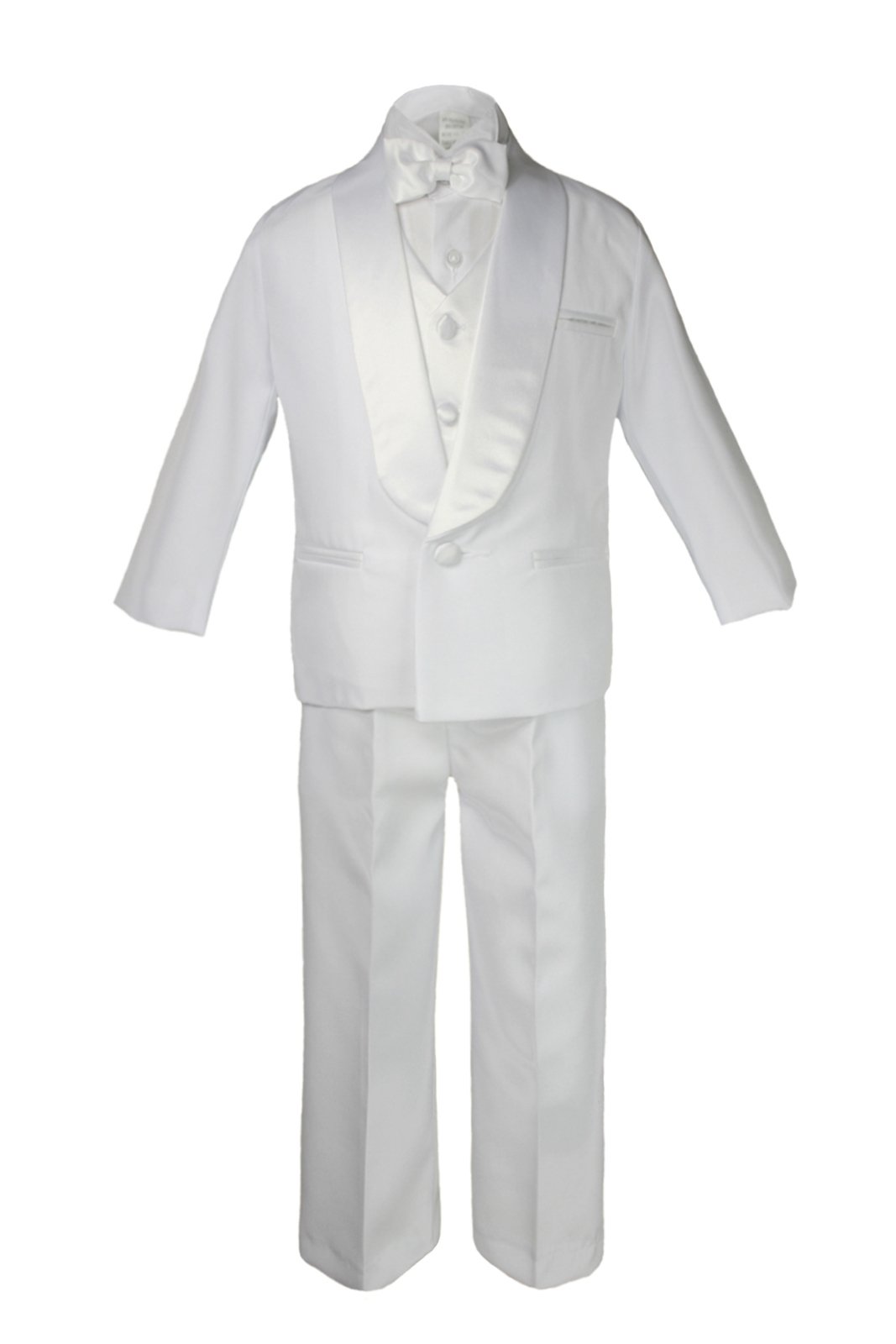 White Tuxedo Vest Set for Baby Boys 0-7 Years - Formal Infant Suit with Shawl Lapel for Weddings, Christenings & Special Occasions