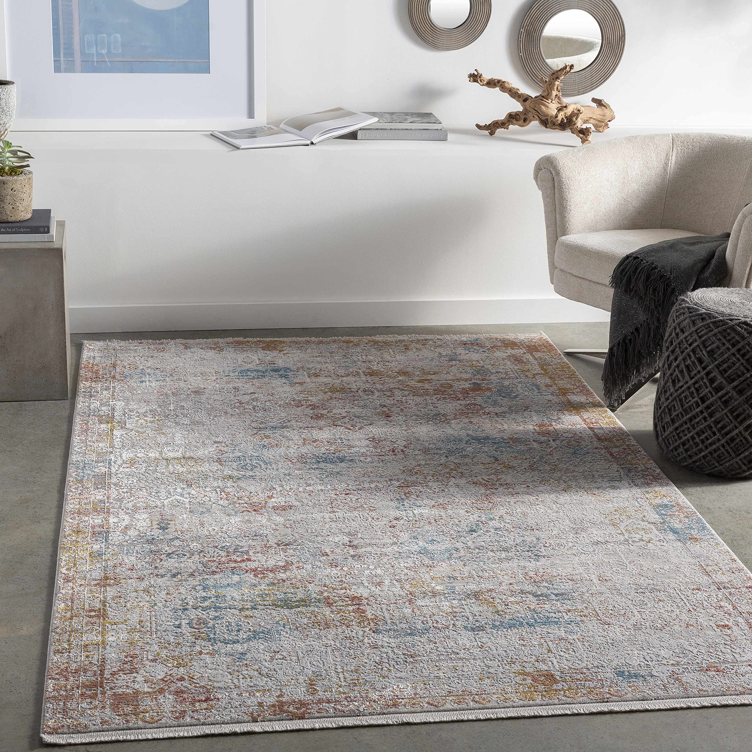 Hauteloom Witheridge Modern Hallway & Kitchen Runner Rug - Blue, Pink, Gray - 3' x 8' - Non-Slip Washable Rug for Entryway, Dining Room, Bathroom Decor