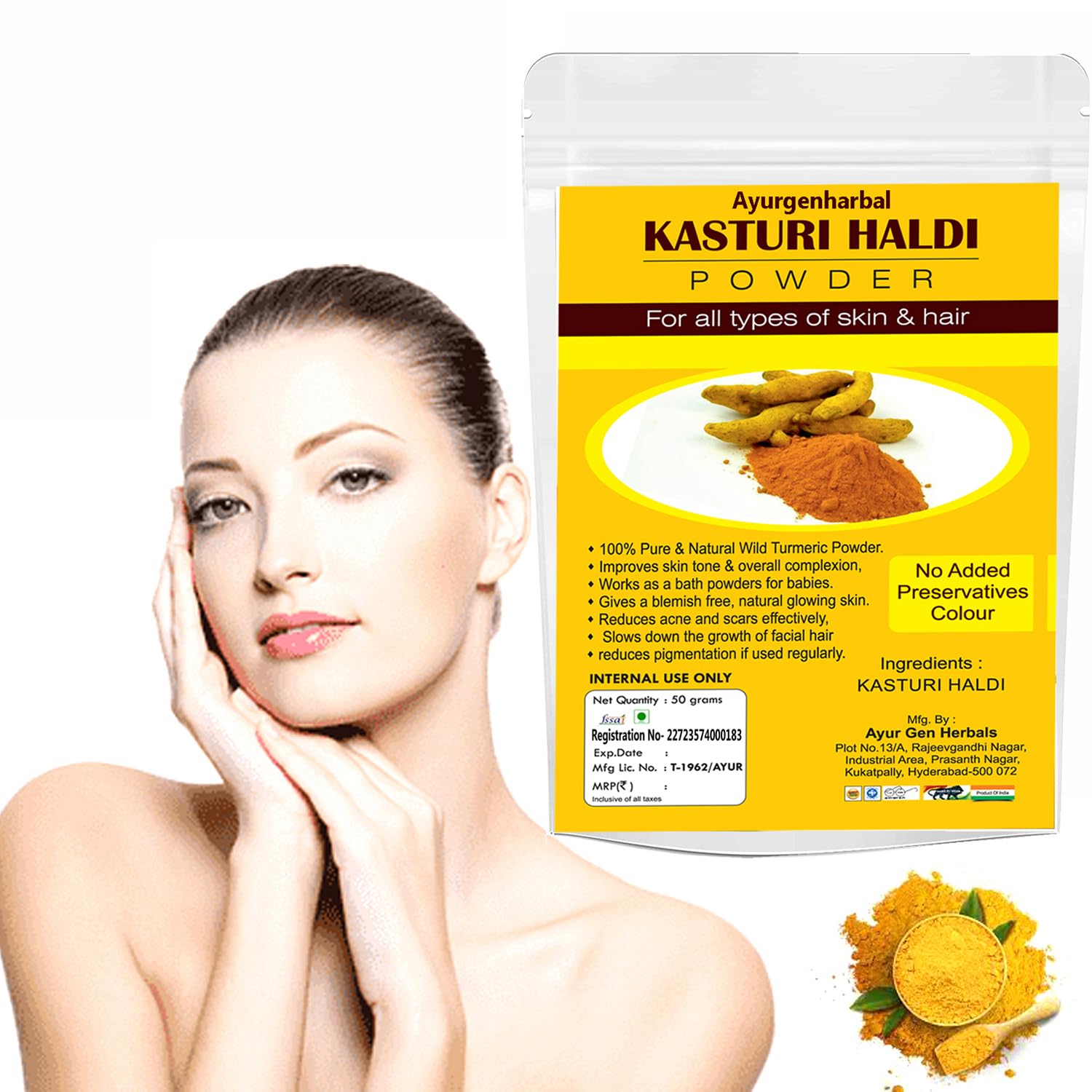 Organic Kasturi Haldi Powder for Face & Skin Care (50g) | Pure Amba Turmeric Powder | Natural Beauty Treatment for Glowing Skin & Acne Relief | DIY Face Masks & Ayurvedic Skincare