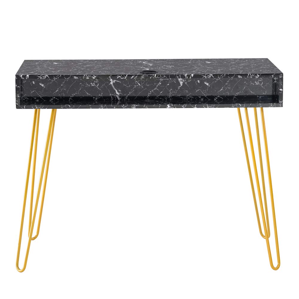 Modern Simple Computer Desk with MDF Top & Metal Iron Legs - Laptop Office Desk for Home, Study, Writing - Marble Black Finish | Perfect for Small Spaces, Remote Work & Gaming Setup