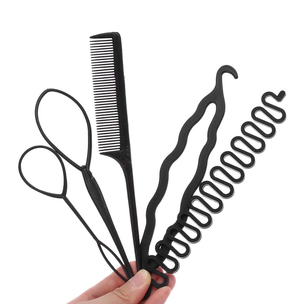 VSAKSH 5-Piece Professional Hair Bun Roller Set - Twist Curler, Hair Braid Tool, Ponytail Pins for DIY Styling, Travel & Everyday Use - Black