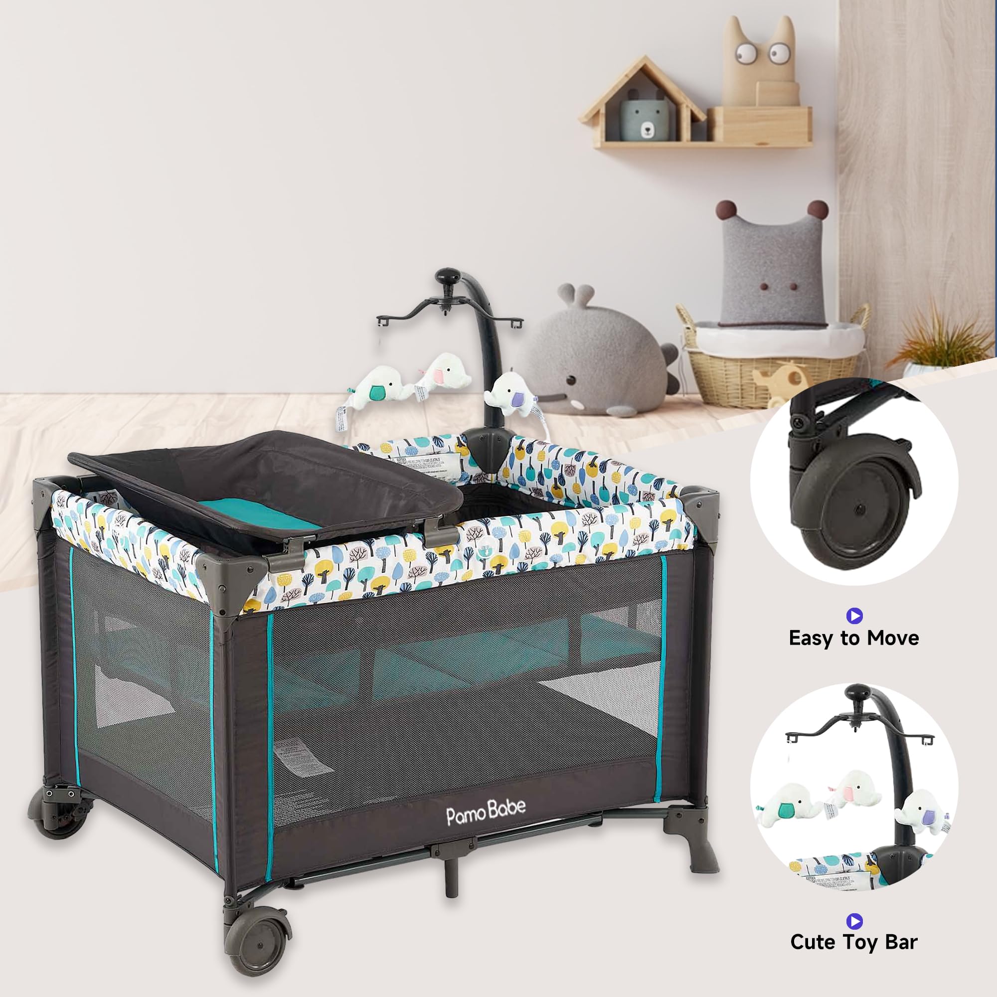 Pamo Babe Portable Baby Crib with Bassinet & Changing Table - Lightweight Travel Playpen for Newborns & Toddlers - Perfect for Home, Travel, and Daycare Use