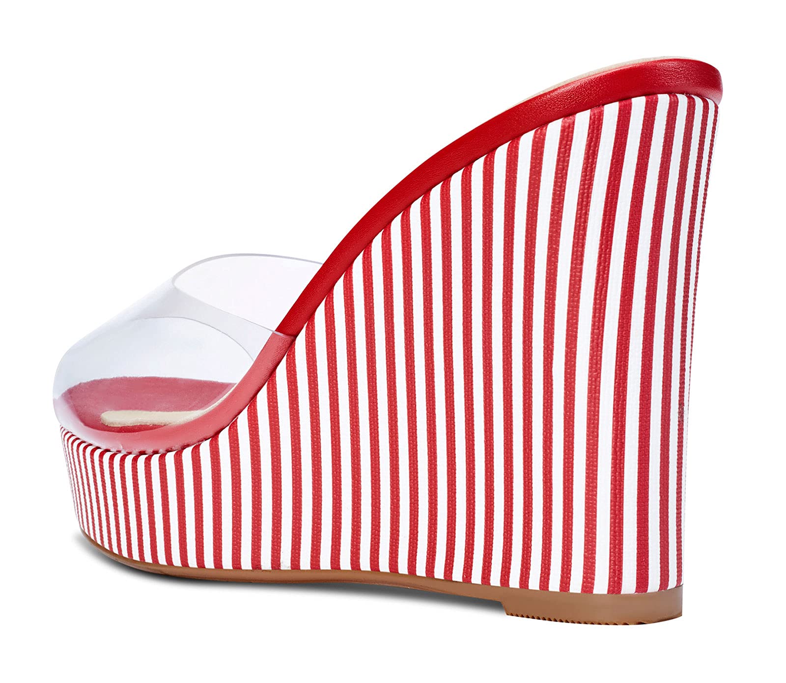 NobleOnly Women's Clear Transparent High Heel Platform Wedge Sandals - 10CM Comfortable Leather Lined Slip-On Office Shoes for Work, Party & Special Occasions