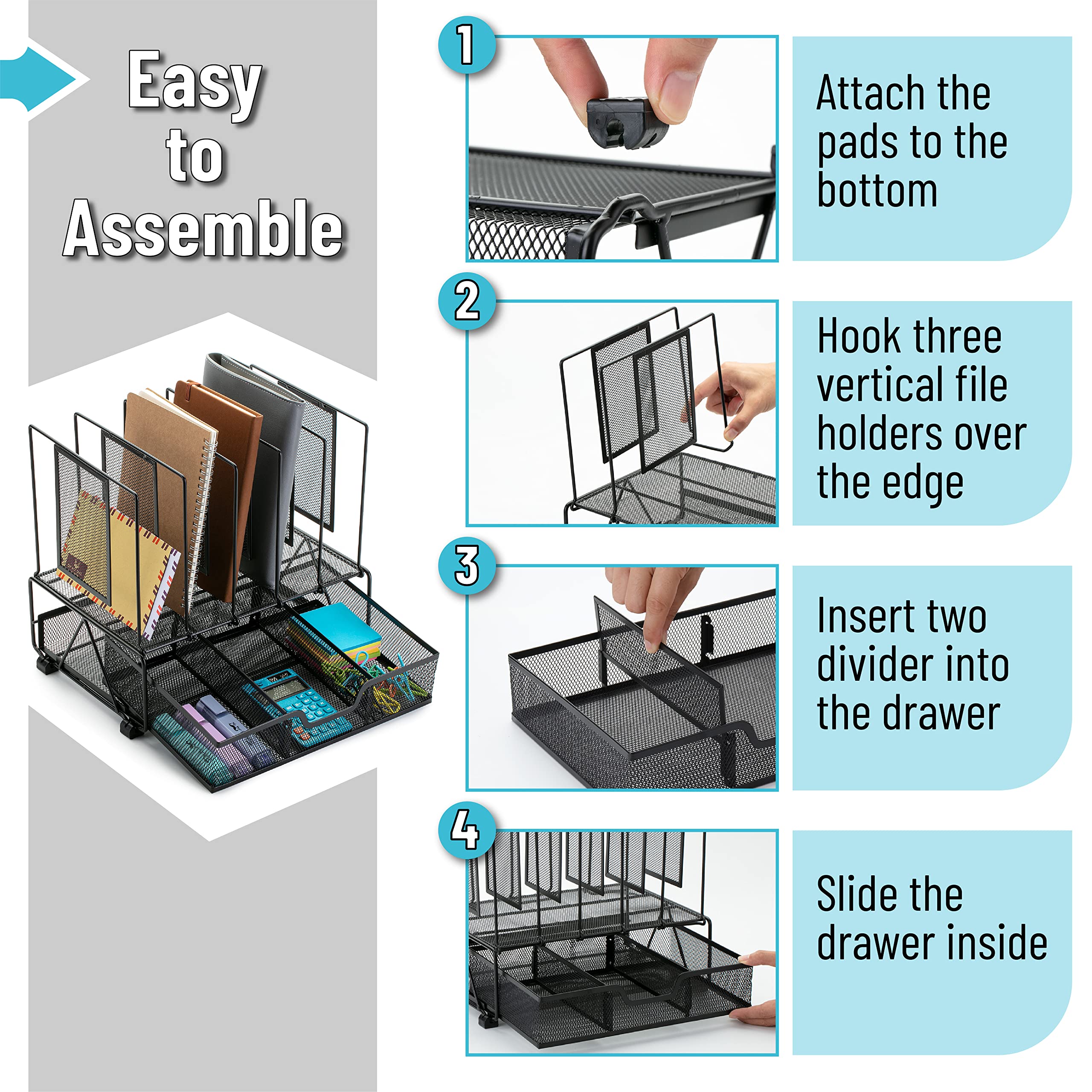Mr. Pen Mesh Desk Organizer with Drawer - Office Desk Organizer Set, Desktop File Holder & Stationery Storage - Perfect for Home Office, School, and Workspace Organization