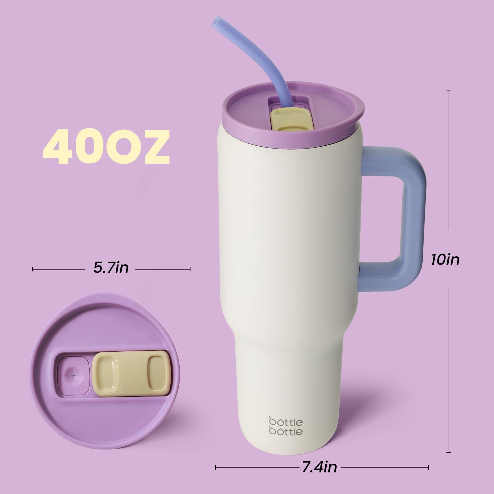 40 oz Stainless Steel Vacuum Insulated Tumbler with Handle & Straw - Leakproof Travel Mug for Coffee, Tea, Water - Perfect for Office, Gym, Camping & Outdoor Activities - Great Gift Idea for Birthdays & Holidays