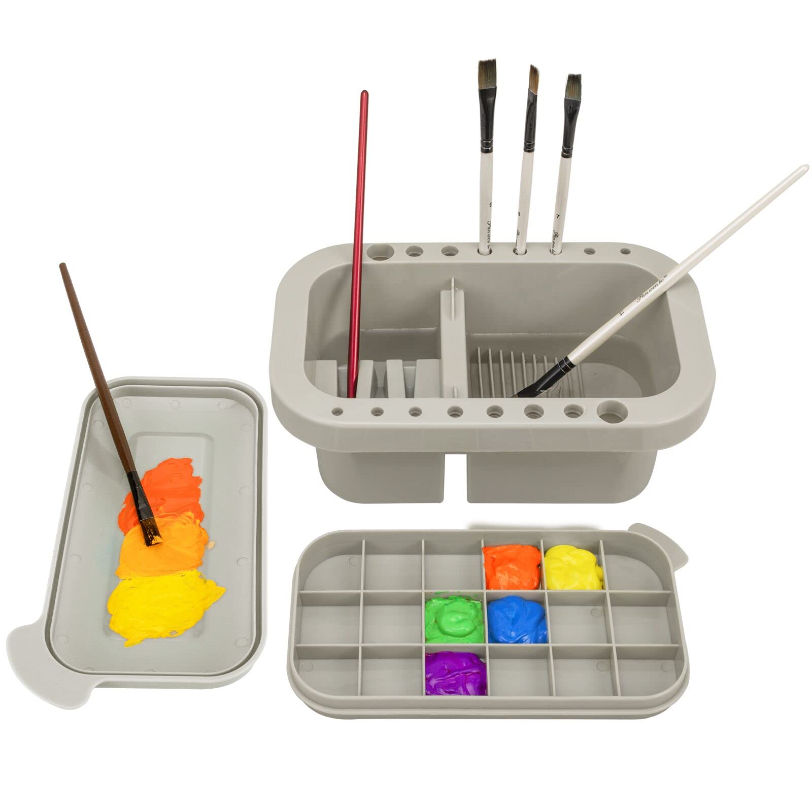 MyLifeUNIT Paint Brush Cleaner & Holder Organizer with Palette - Perfect for Acrylic, Watercolor & Water-Based Paints (Grey) | Ideal for Artists, Hobbyists & DIY Painting Projects at Home or Studio