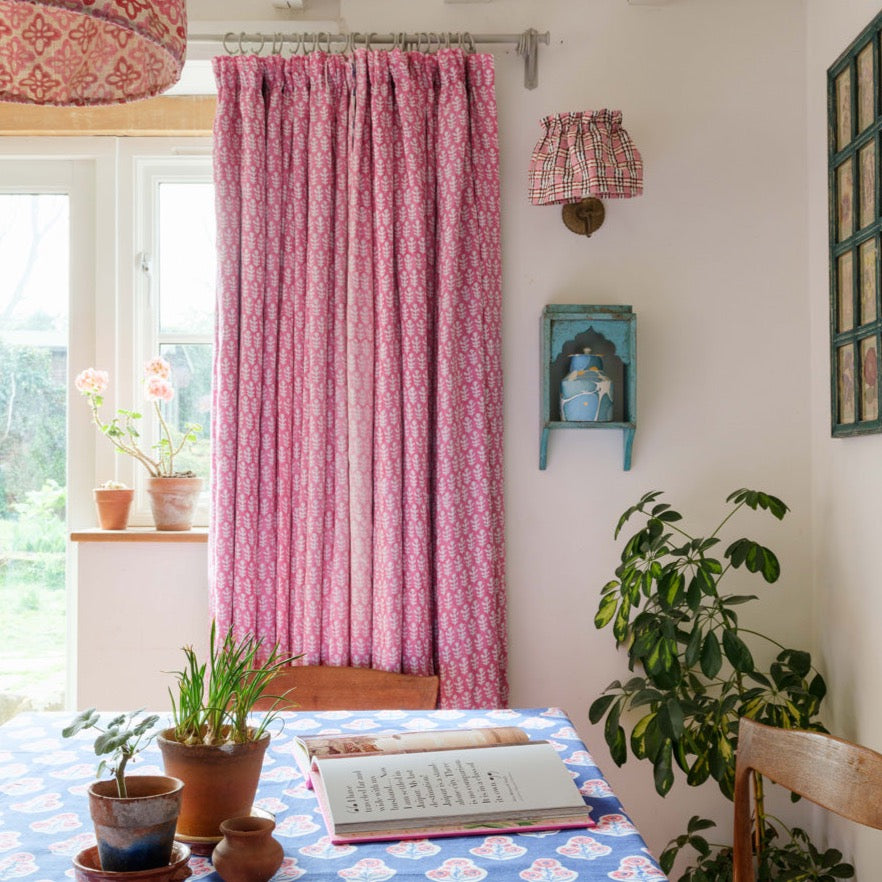 Handmade Bagru Block Printed Cotton Fabric in Pink - Perfect for Boho Clothing, Home Decor & DIY Crafts