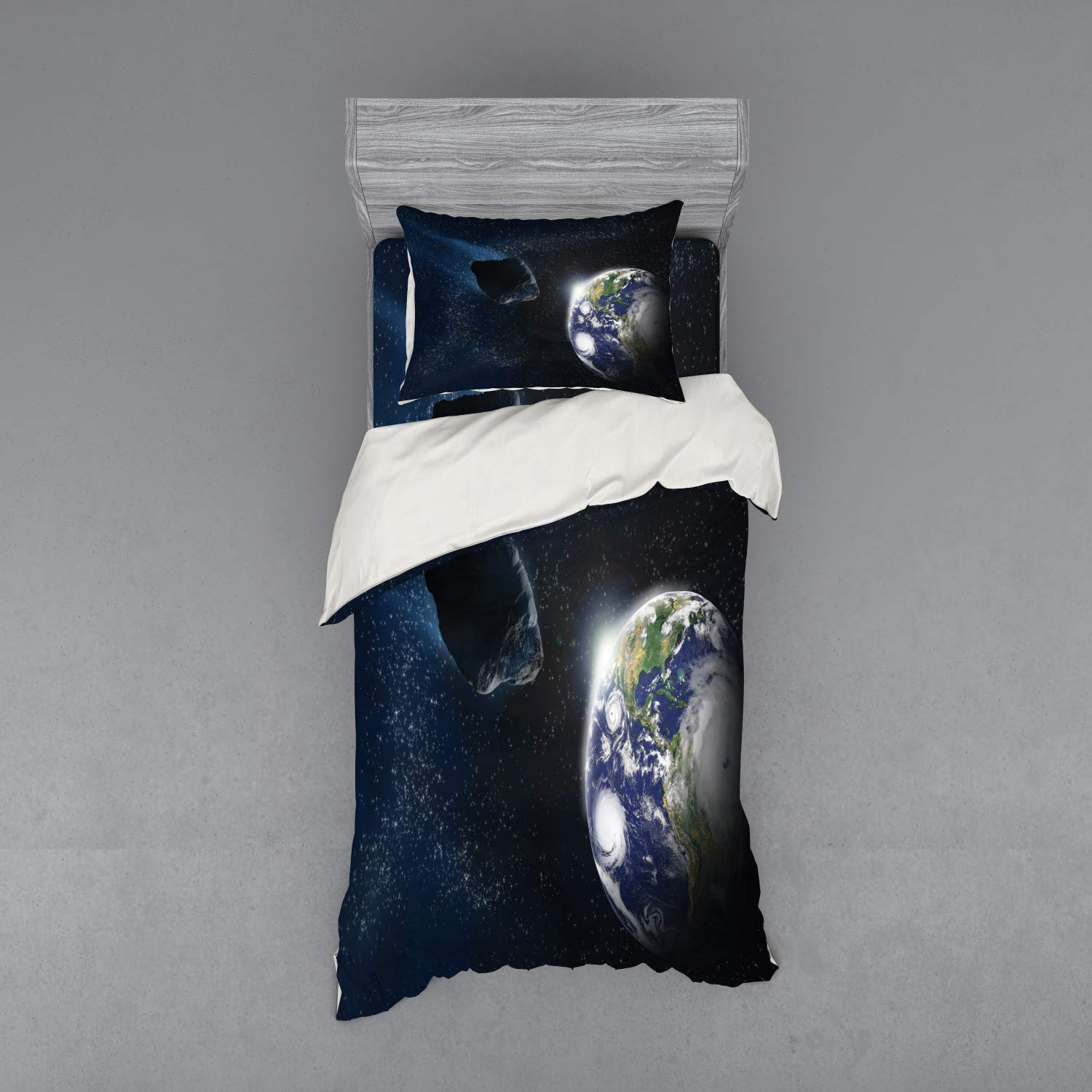 Ambesonne Galaxy Duvet Cover Set - Twin XL Size, 3-Piece Bedding Set with Comet & Meteor Shower Print, Dark Blue Grey - Includes Sham & Fitted Sheet - Perfect for Space-Themed Bedrooms, Teen Rooms & Astronomy Lovers