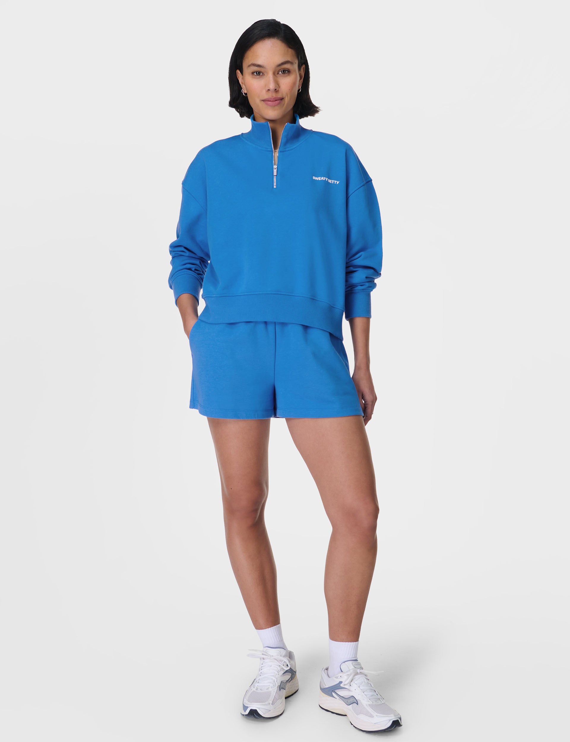 Revive Crop Half Zip Sweatshirt for Women - Soft & Comfortable Tidal Blue Pullover | Perfect for Yoga, Gym, and Casual Wear