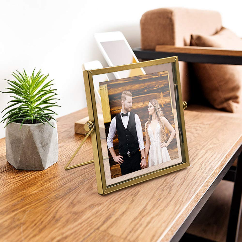 AceList 3-Pack Gold Metal Photo Frames 4x4 - Elegant Floating Glass for Home & Office Decor