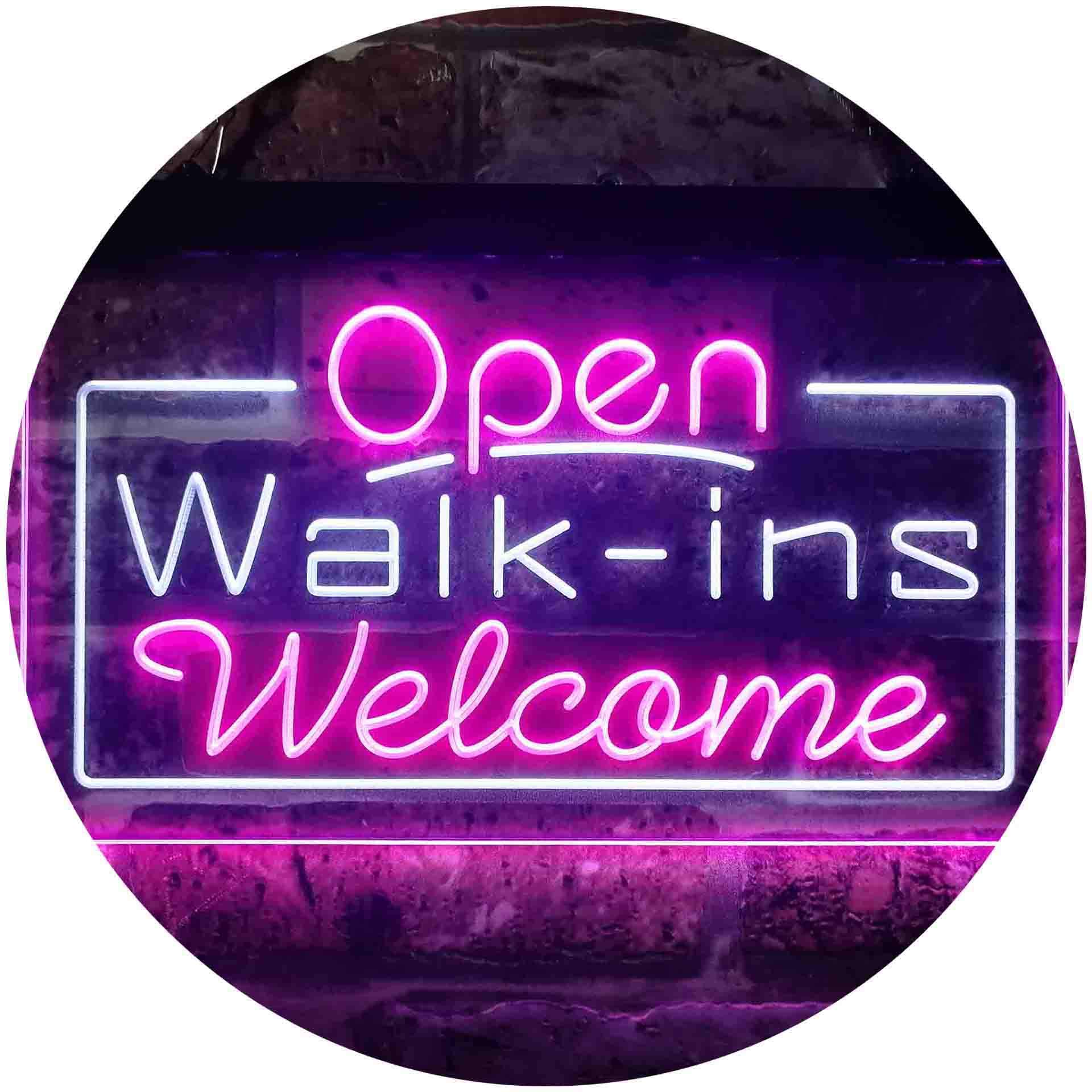 ADVPRO Open Walk-ins Welcome Dual Color LED Neon Sign - White & Purple 24x16 Inches - Customizable Business Sign for Storefronts, Bars & Retail Shops