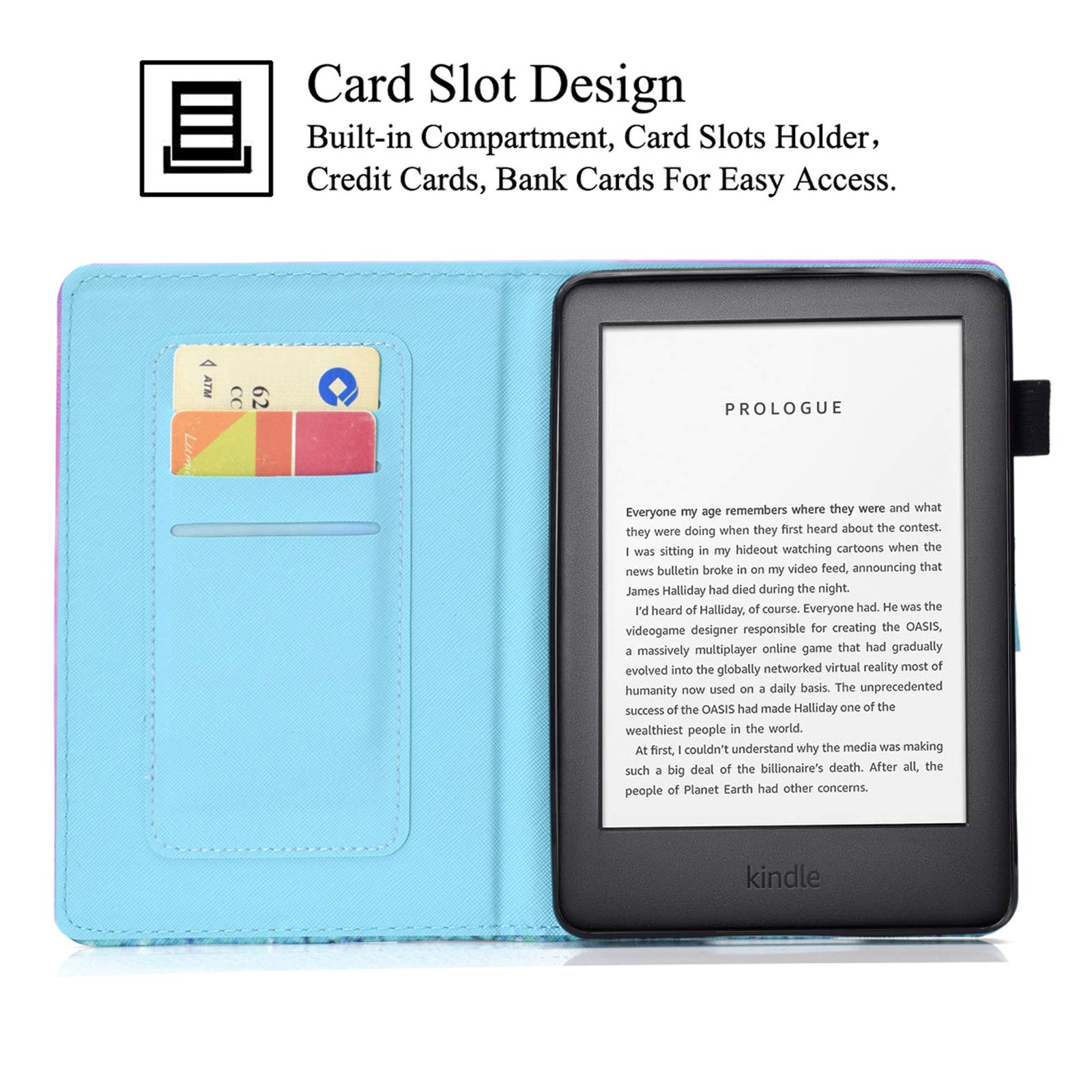 Premium PU Leather Smart Cover Case for Kindle 10th Generation (2019 Release) - Auto Sleep/Wake Function with Card Slots | Owl Design | Perfect for Reading, Travel & Daily Commute