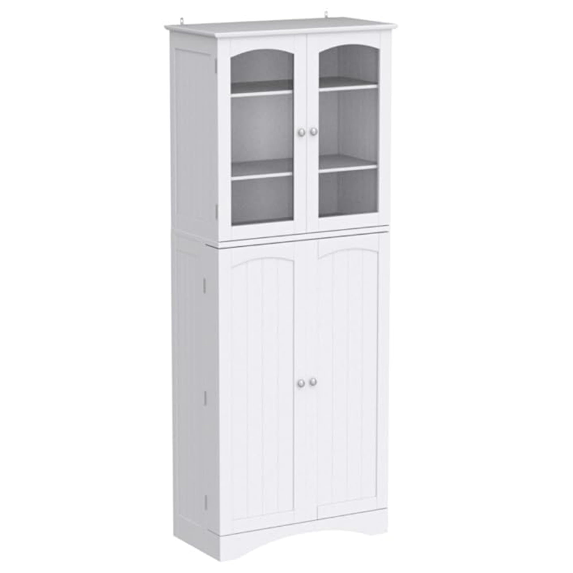 Gizoon 64 Inch White Kitchen Pantry Cabinet with Glass Doors & Adjustable Shelves - Freestanding Tall Storage Cabinet for Kitchen, Living Room, Dining Room - Perfect for Organizing Dishes, Linens, and Home Decor