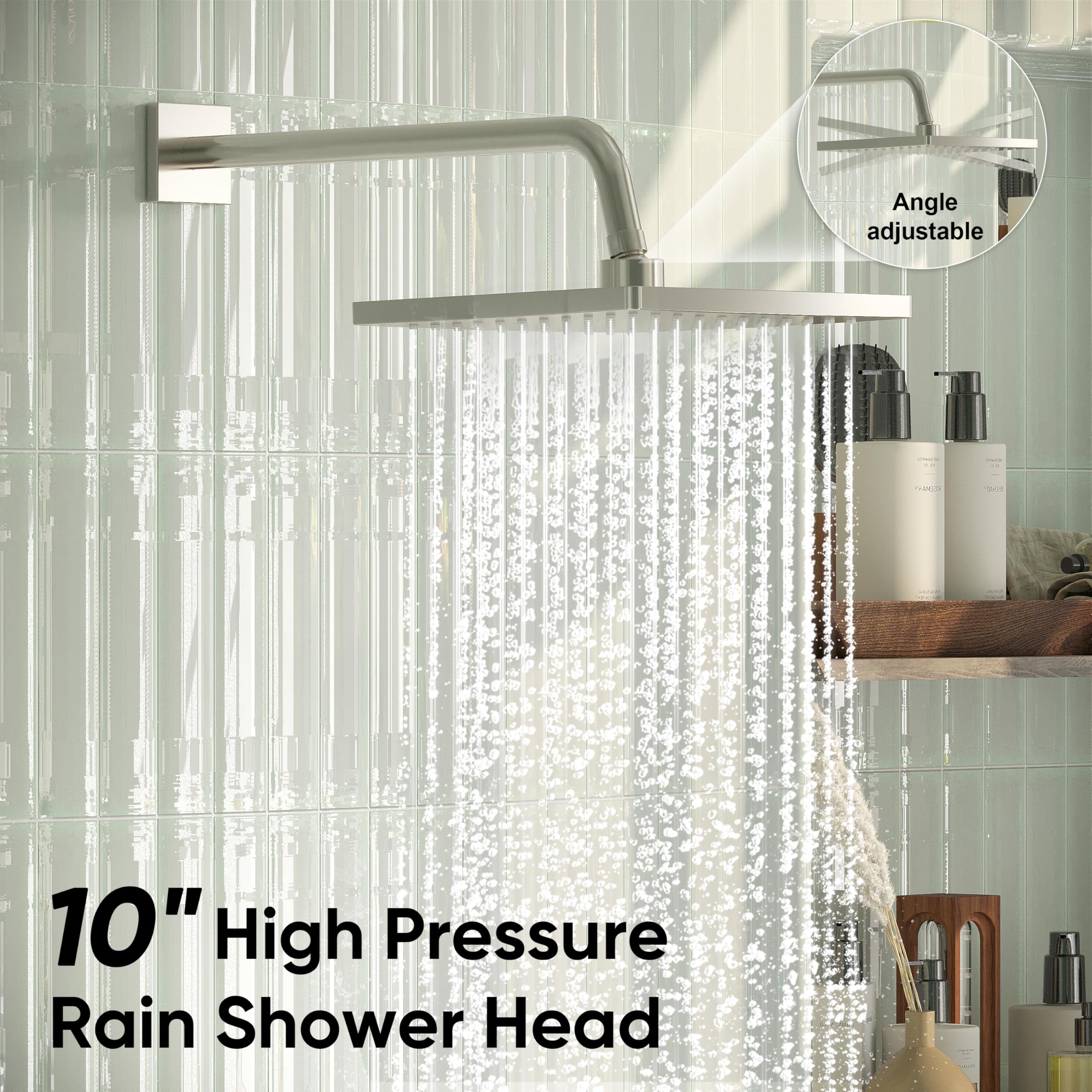 Esnbia 10 Inch Rain Shower Head and Handheld Shower Combo - Wall Mounted Bathtub Shower Faucet System with Tub Spout - High Pressure Shower Kit with Durable Brushed Nickel Finish - Perfect for Modern Bathrooms and Spa-Like Shower Experience