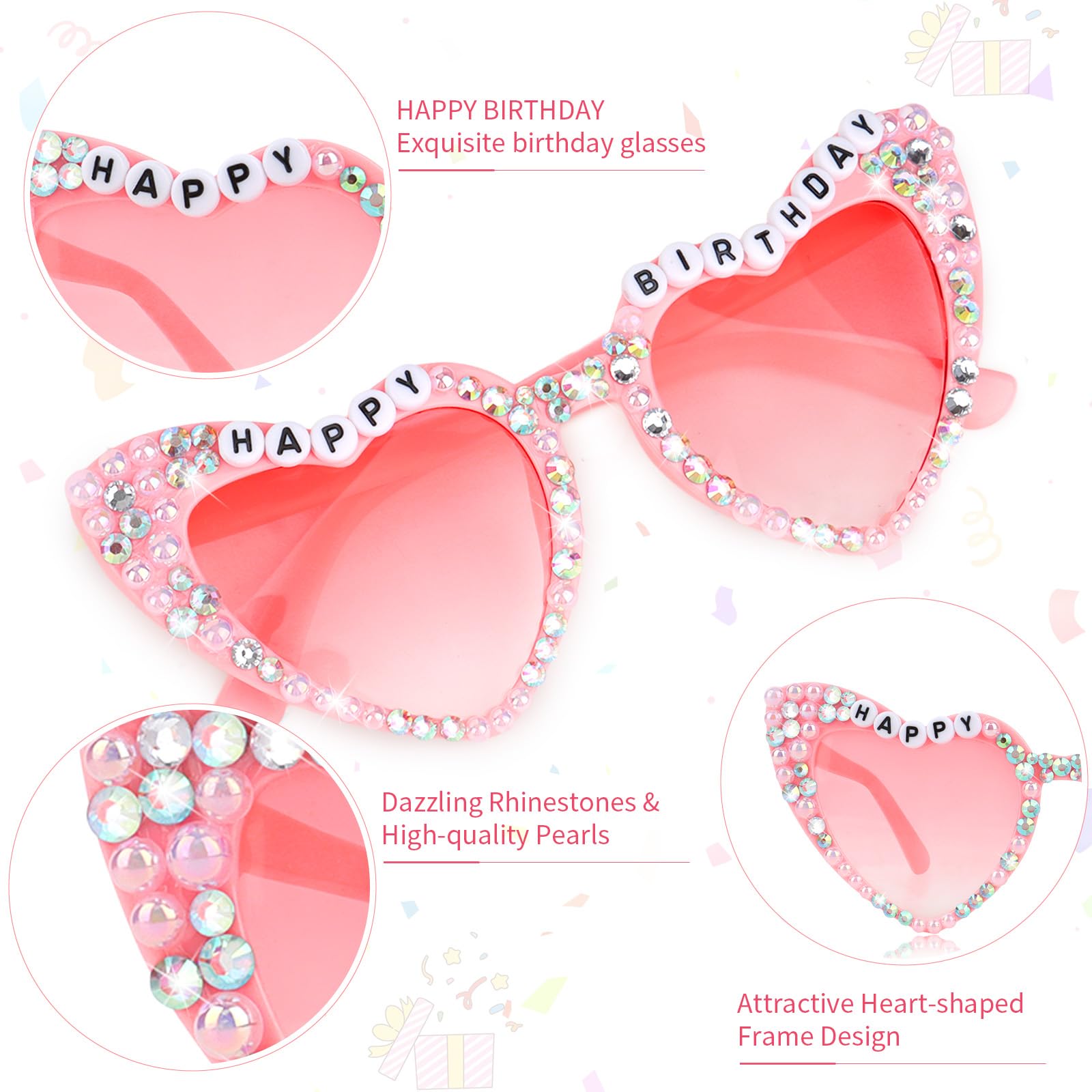 CIEHER Rhinestone Birthday Sunglasses for Women & Girls - Sparkly Party Favors & Accessories for Birthday Celebrations, Bachelorette Parties & Festive Events