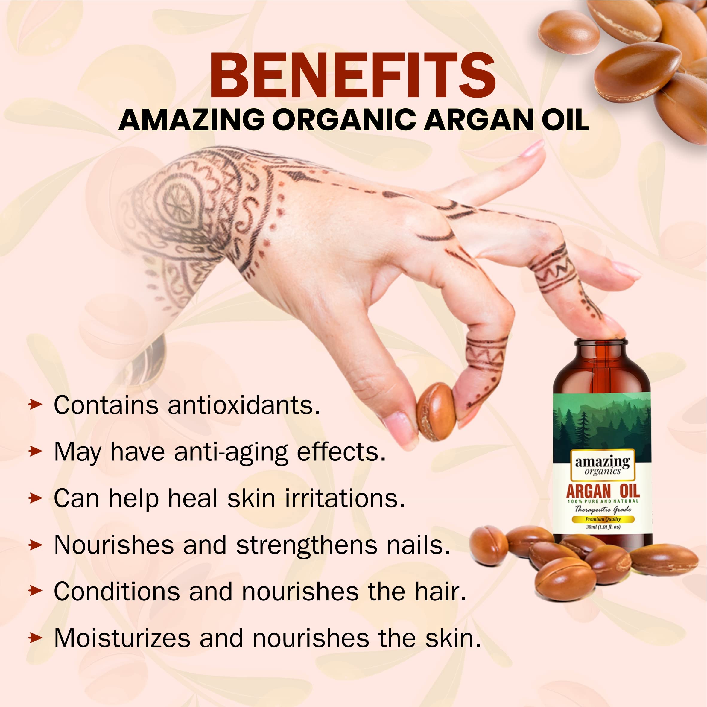100% Pure Natural Argan Oil for Men and Women - Organic Hair & Skin Care Essential Oil for Hydration, Anti-Aging & Relaxation - Perfect for Massage, Aromatherapy & Daily Beauty Routine