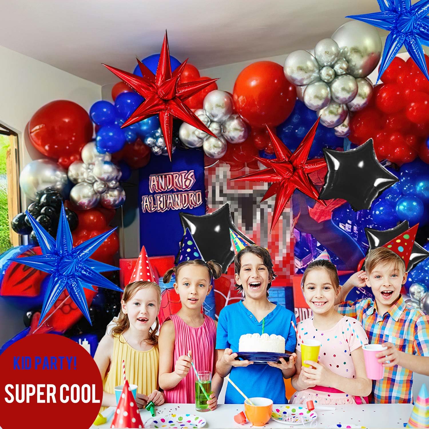 130PCS Blue Red Black Balloons Garland Arch Kit with Large Starburst Mylar Balloons - Spider Theme Birthday Party Decorations for Kids, Superhero Inspired Party Supplies | Perfect for Superhero Themed Birthday Parties, Baby Showers & Halloween Decor
