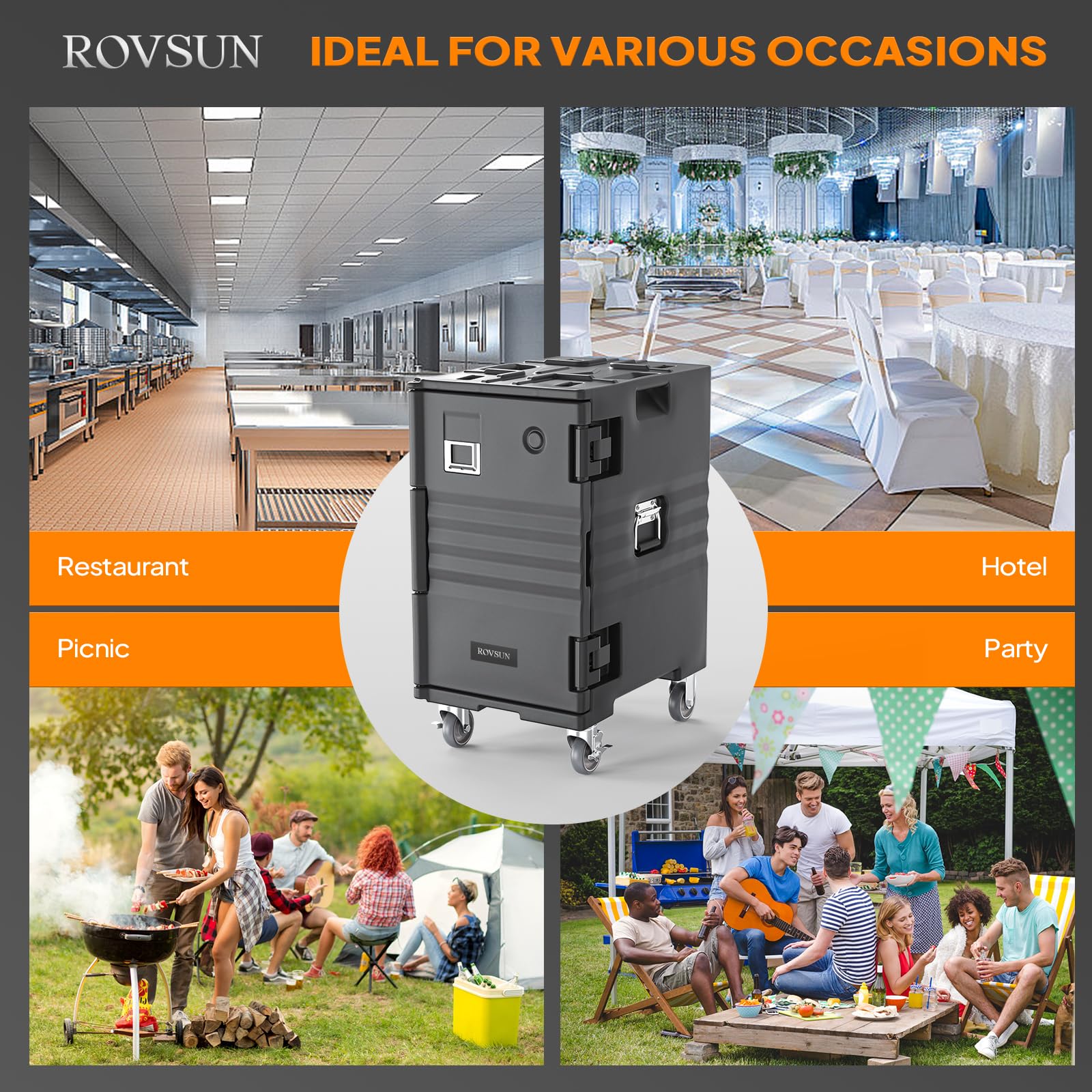 ROVSUN Insulated Food Warmer with Lockable Wheels - Stackable Hot Box Carrier for Catering, Restaurants & Parties - Double Buckles & Handles for Secure Transport - Perfect for Buffets, Outdoor Events & Food Delivery Services