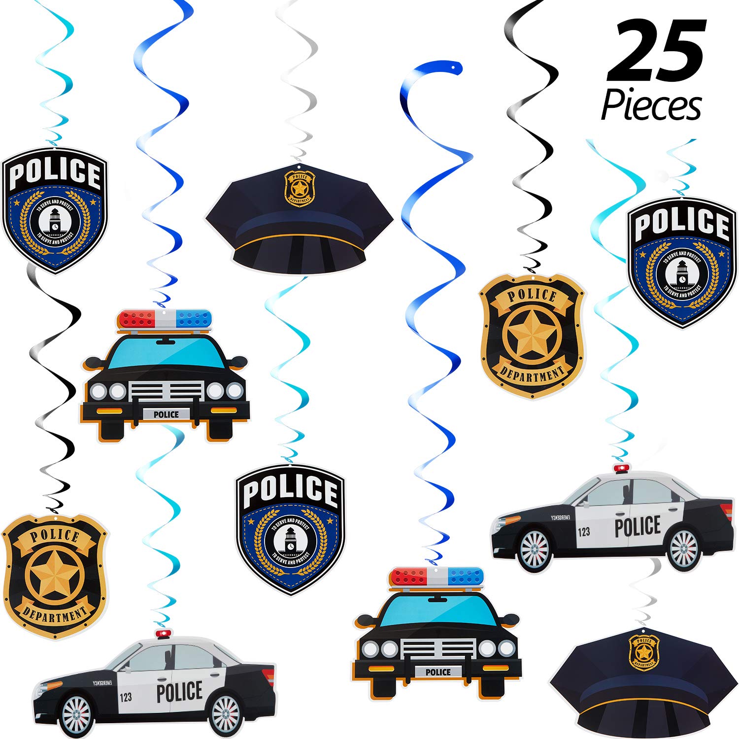 Sumind 25-Piece Police Party Hanging Swirl Decorations - Police Birthday Party Supplies with Colorful Hanging Spirals & Swirls - Perfect for Police Themed Birthday Parties, Baby Showers & Office Decorations