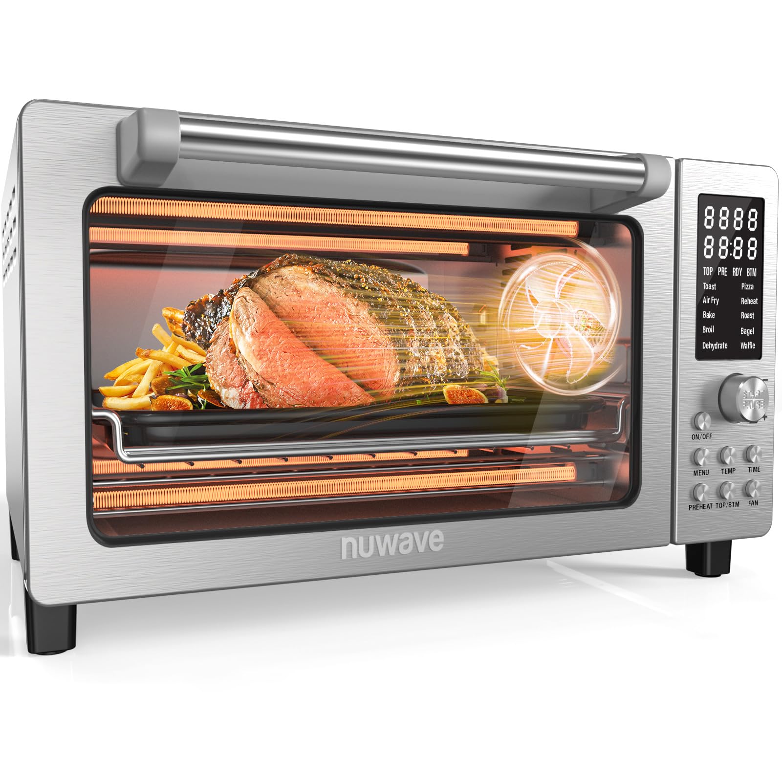 Nuwave Bravo Pro Smart 21QT Air Fryer Toaster Oven Combo - 10-in-1 Convection Countertop Oven with Even & Quick Crisp Technology, 1800W, 50-450°F, Stainless Steel - Perfect for Baking, Roasting, Air Frying, and Family Meals