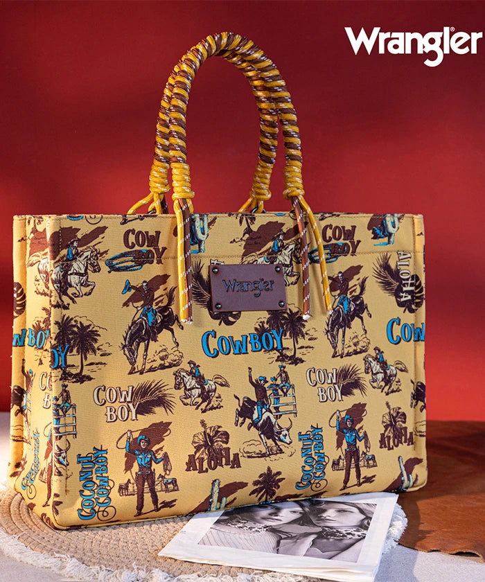 Wrangler Cowboy Print Tote Bag - Stylish Western Design for Women & Men - Perfect for Shopping, Travel & Outdoor Adventures