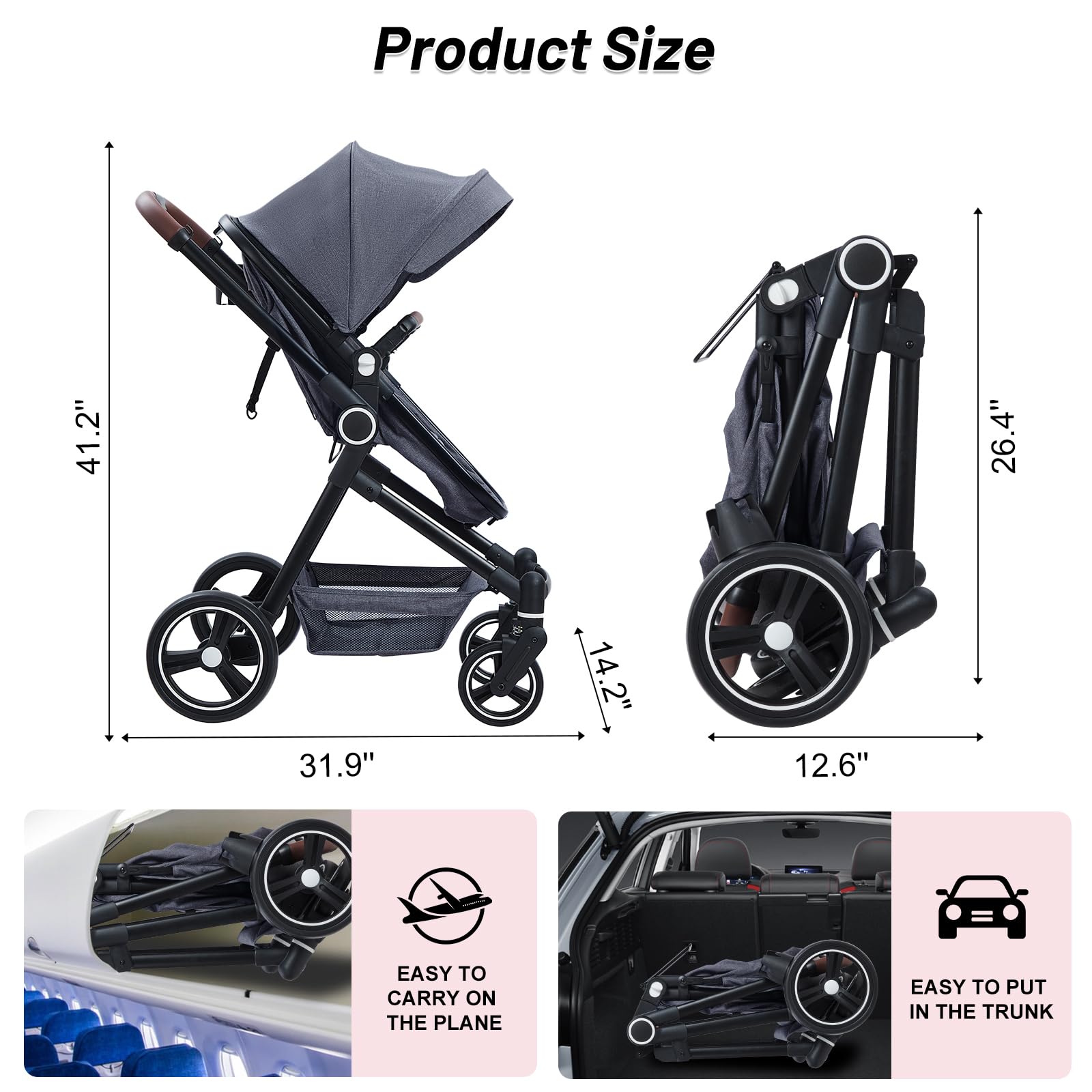 2 in 1 Baby Stroller for Newborn to Toddler (0-3 Years) - Convertible Bassinet Stroller with Large Storage Basket, Shock Absorption & Removable Seat - Perfect for Shopping, Travel & Daily Walks with Cup Holder & Parent Tray