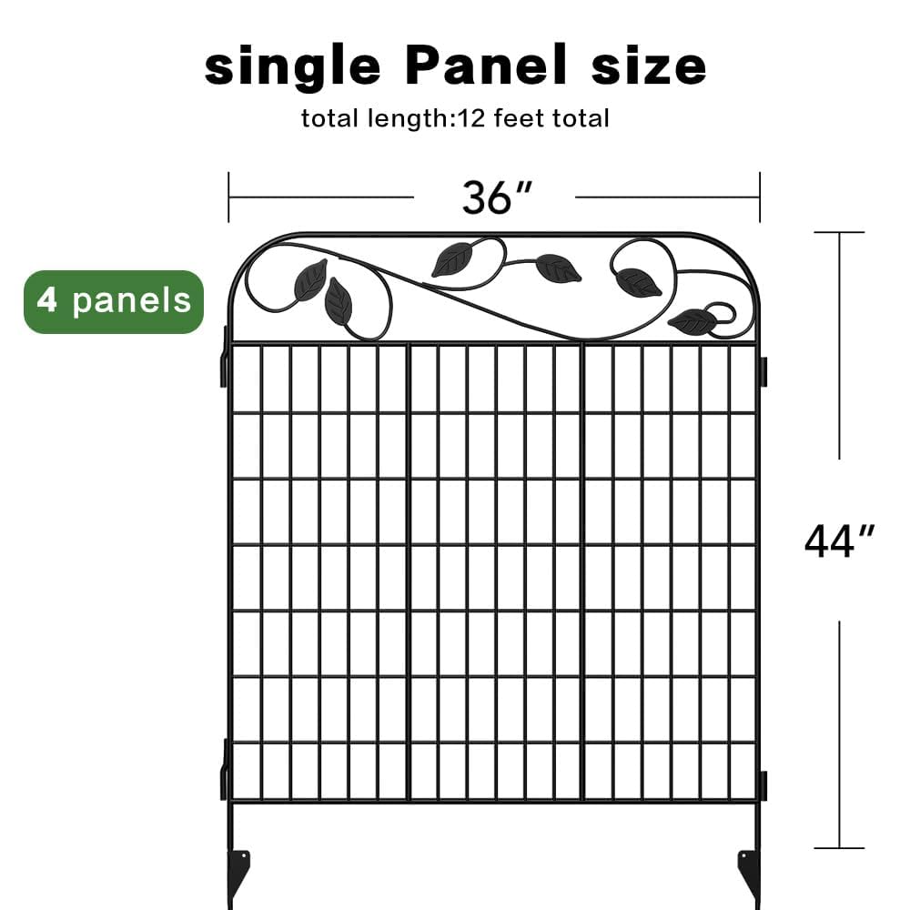 **AMAGABELI GARDEN & HOME 4-Pack 44-Inch High 12-Ft Long Black Decorative Garden Fence Panels - Rustproof Outdoor Dog Fence & Animal Barrier for Yard, Garden, and Home Landscaping**    *(Perfect for Pet Safety, Garden Borders, and Enhancing Outdoor Aesthetics)*