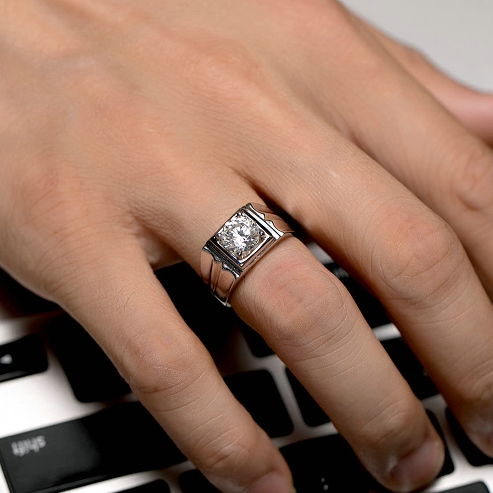 Men's Wedding Rings - Sterling Silver Moissanite Engagement Bands for Men (Sizes 4-11) | Perfect for Proposals, Anniversaries & Everyday Wear