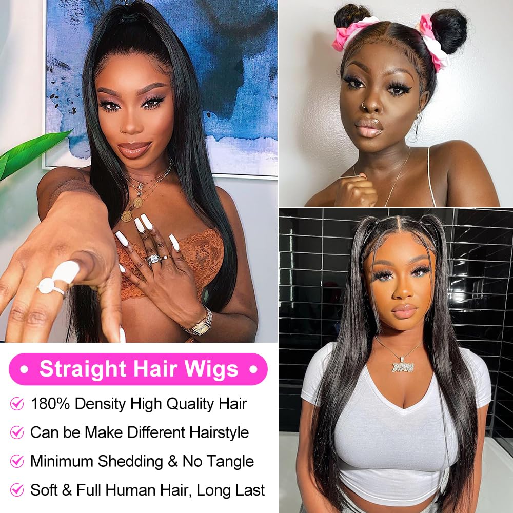 4x4 Lace Front Wigs Human Hair for Women - 180% Density Glueless Straight Closure Wigs (28 Inch, Pre-Plucked) - Perfect for Daily Wear, Cosplay & Special Occasions