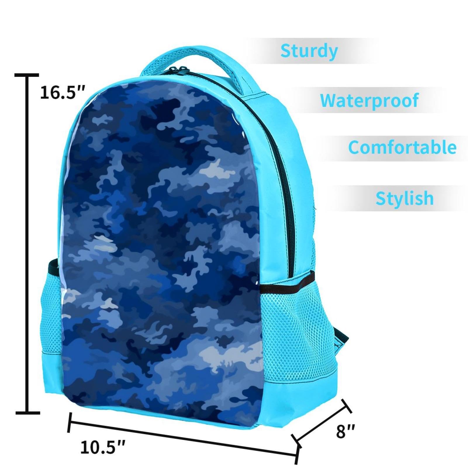 Lightweight Travel Backpack - Small Carry On Backpack with Abstract Blue Camouflage Design - Perfect for Airplane, Hiking & Daily Commute
