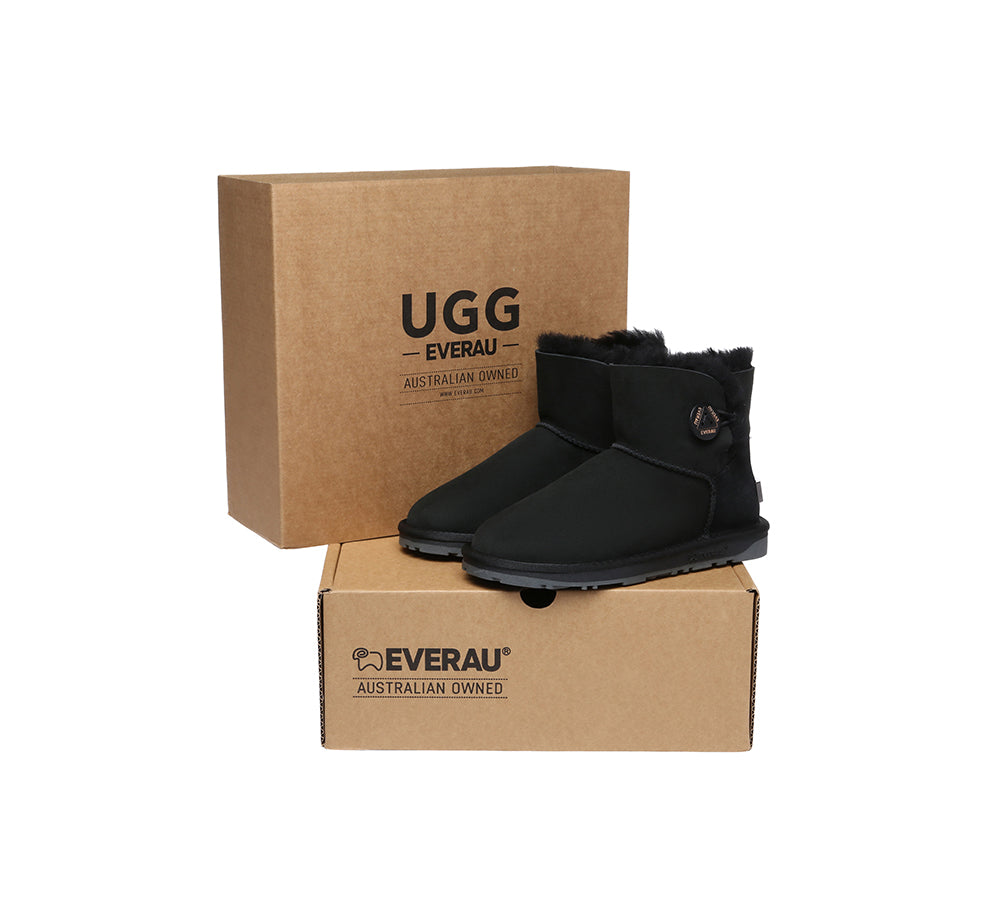 UGG EVERAU® Women's Double Faced Sheepskin Wool Ankle Boots with Button Closure - Warm Winter Fashion Booties for Casual Outfits & Cold Weather