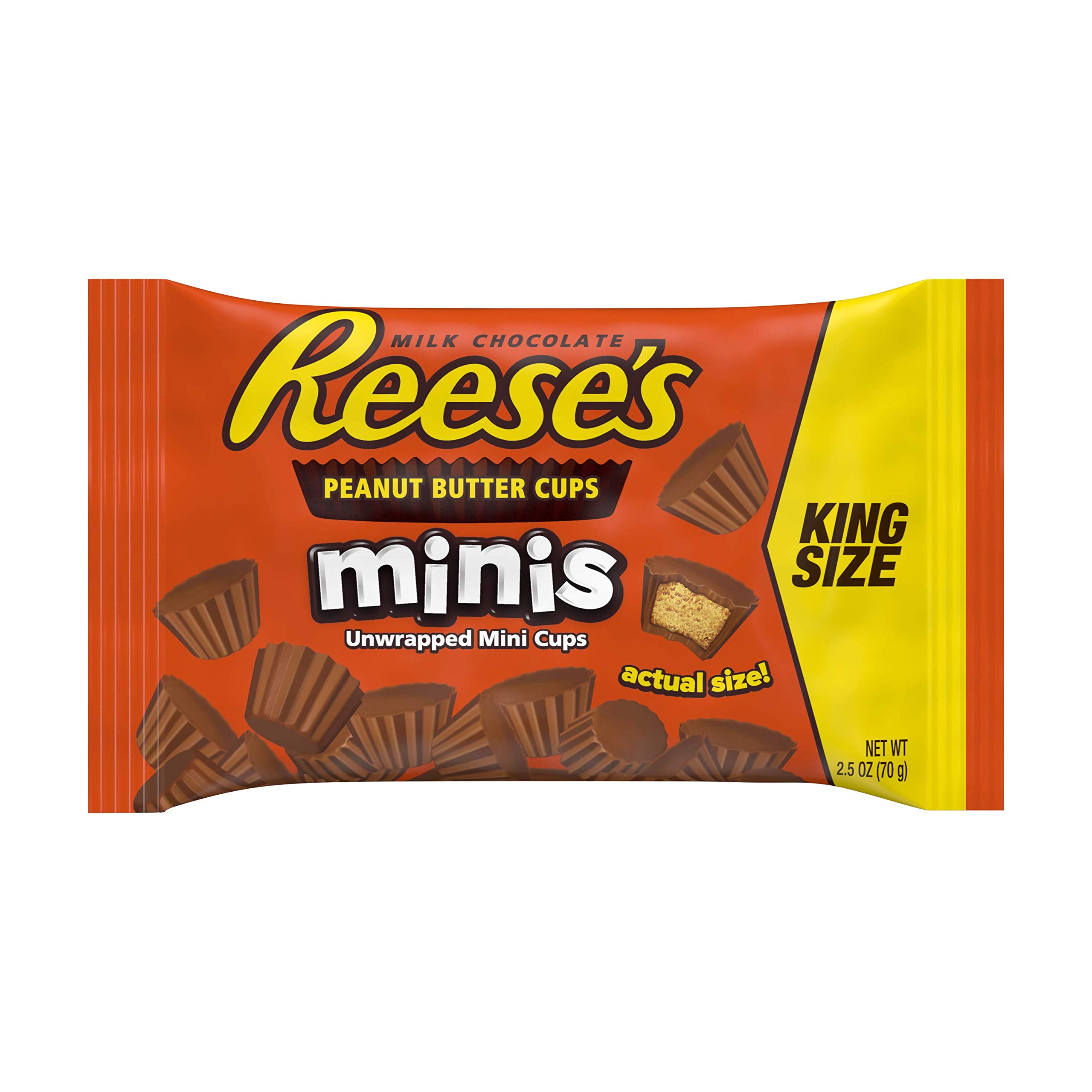 Reese's Mini Peanut Butter Cups King Size 2.5oz (70g) - Bulk Pack of Chocolate Peanut Butter Candy for Halloween, Christmas & Party Snacking