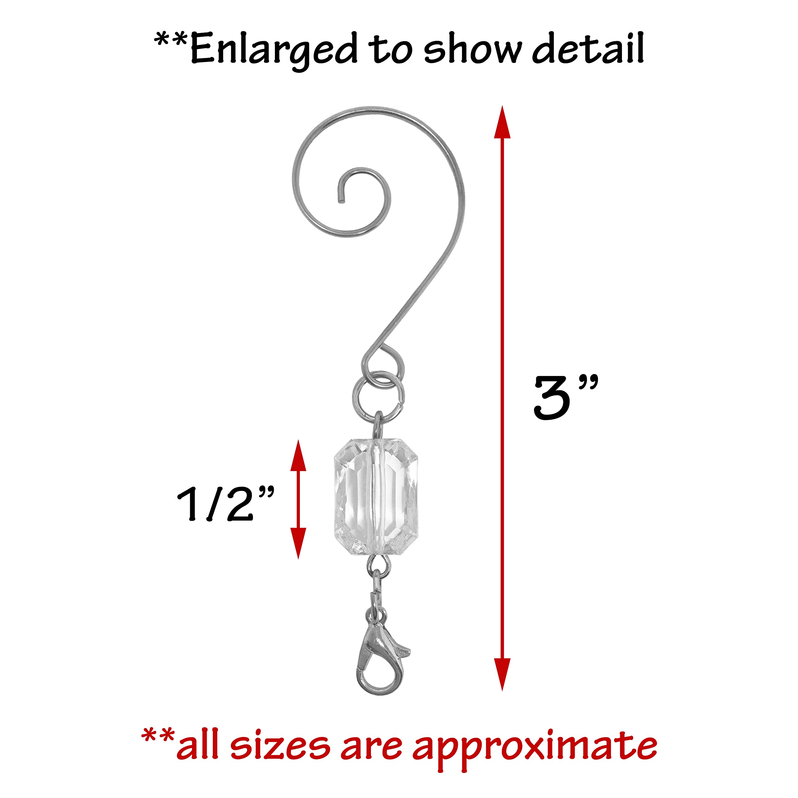 Clear Acrylic Silver Wire Christmas Ornament Hooks - Pack of 20 - Perfect for Hanging Tree Decorations, DIY Crafts & Holiday Home Decor