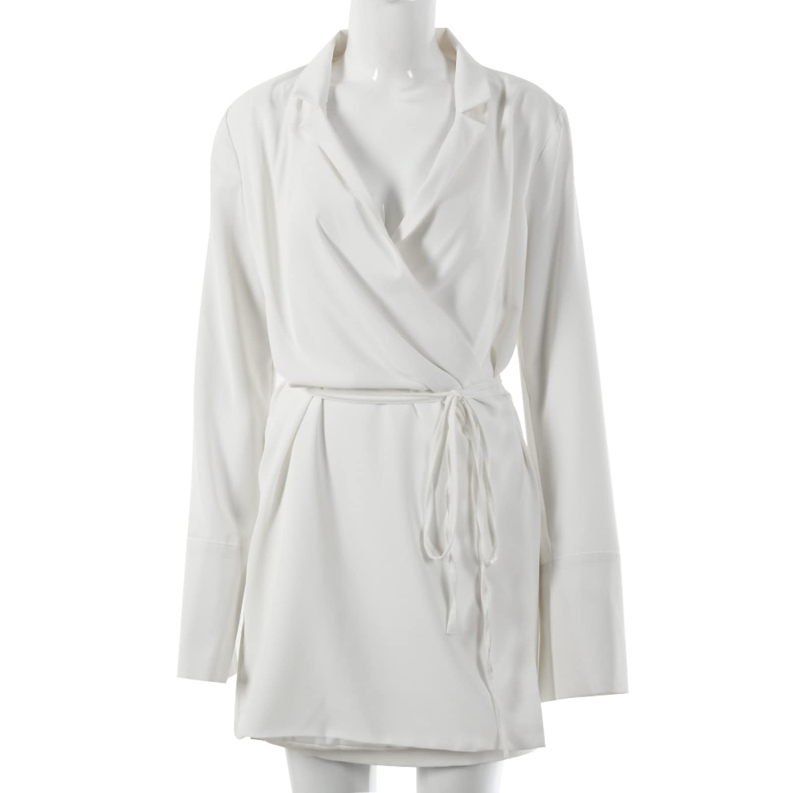 Sexy Women's Deep V Neck Long Sleeve Tie Waist Dress with Built-in Shorts - Elegant White Mini Skirt for Party, Date Night & Summer Outings