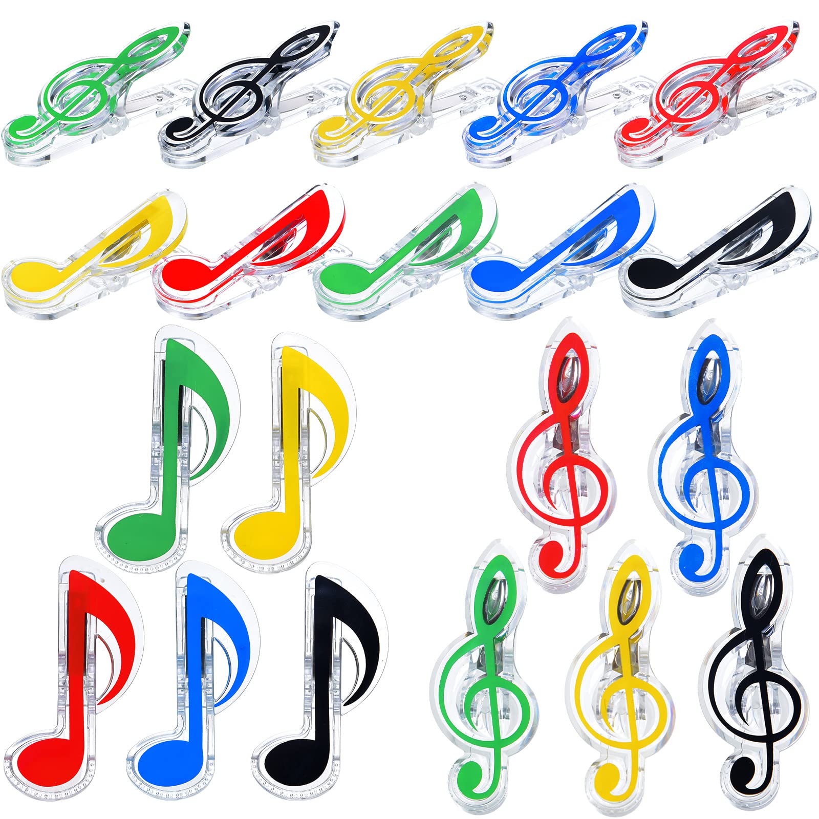 Colorful Transparent Music Note Paper Clip Holders - 20 Pack Plastic Book Page Clips, Sheet Music Bookmarks & Stationery Accessories for Office, School, Reading & Organizing Documents