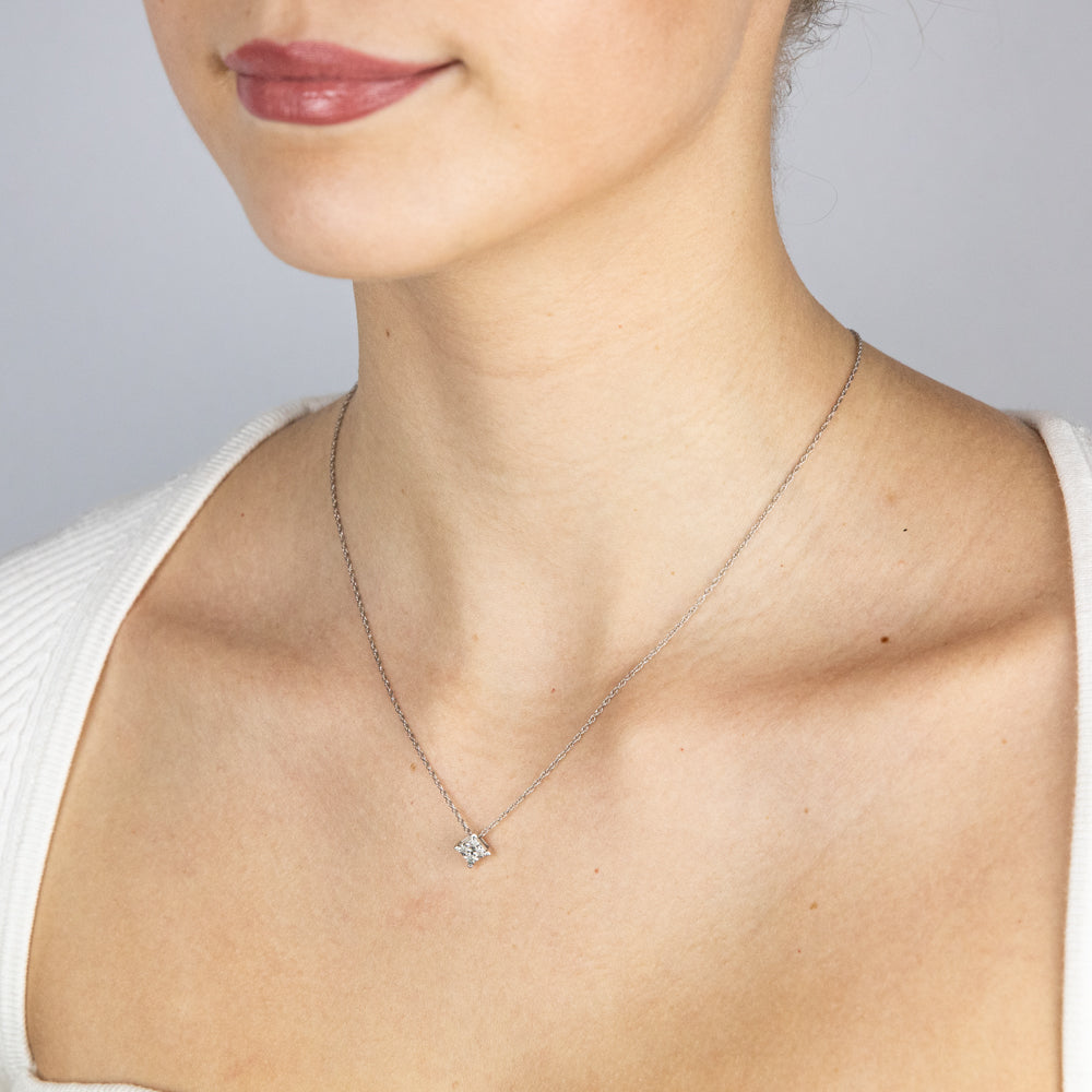 1/10 Carat Diamond Stud Earrings & Pendant Necklace Set - Sterling Silver 45cm Chain - Elegant Jewelry for Women's Daily Wear & Special Occasions