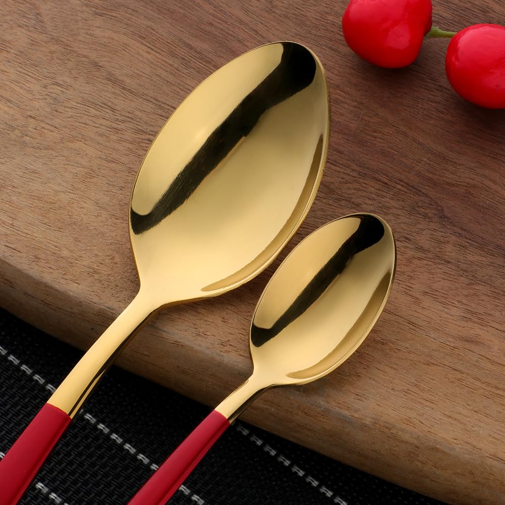 4-Piece Stainless Steel Flatware Set - Knives, Spoons & Forks for Home, Kitchen, Restaurant & Hotel - Mirror Polished Black Gold Utensils - Dishwasher Safe - Perfect for Dining, Parties, Gifts & Everyday Use