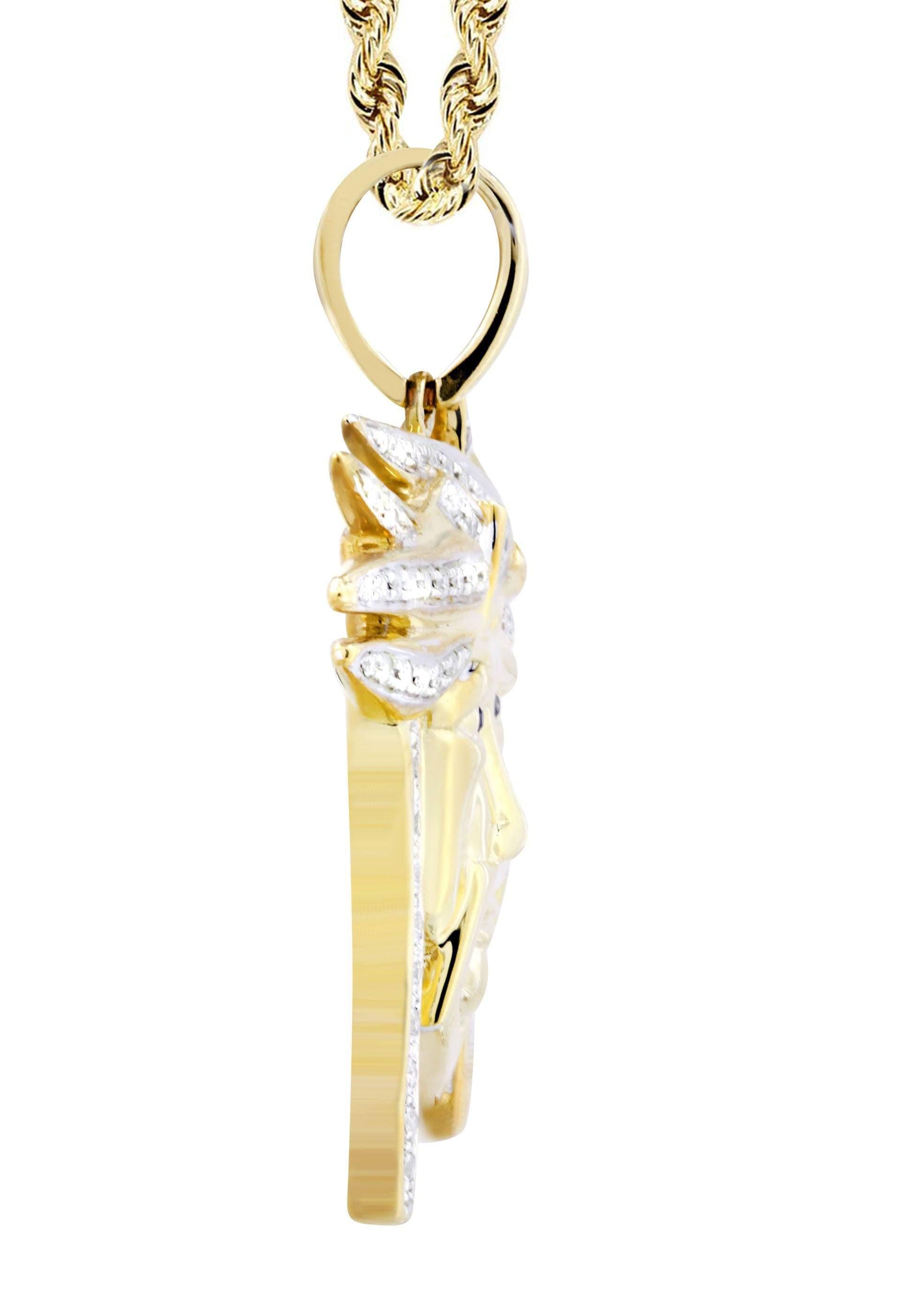 10K Yellow Gold Jesus Diamond Pendant Necklace for Women | 0.42 Carats Diamond Cross Necklace | Religious Jewelry Gift for Baptism, Confirmation & Church Occasions