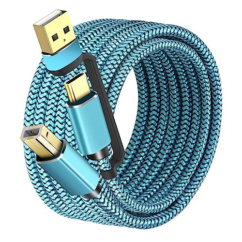 GGMTY 20FT USB C to USB A Printer Cable - High-Speed Nylon Braided Cord for HP, Canon, Epson, Dell, Brother Printers & Yamaha MIDI Controllers - Durable Plug & Play Connection for Home Office & Music Studio Use