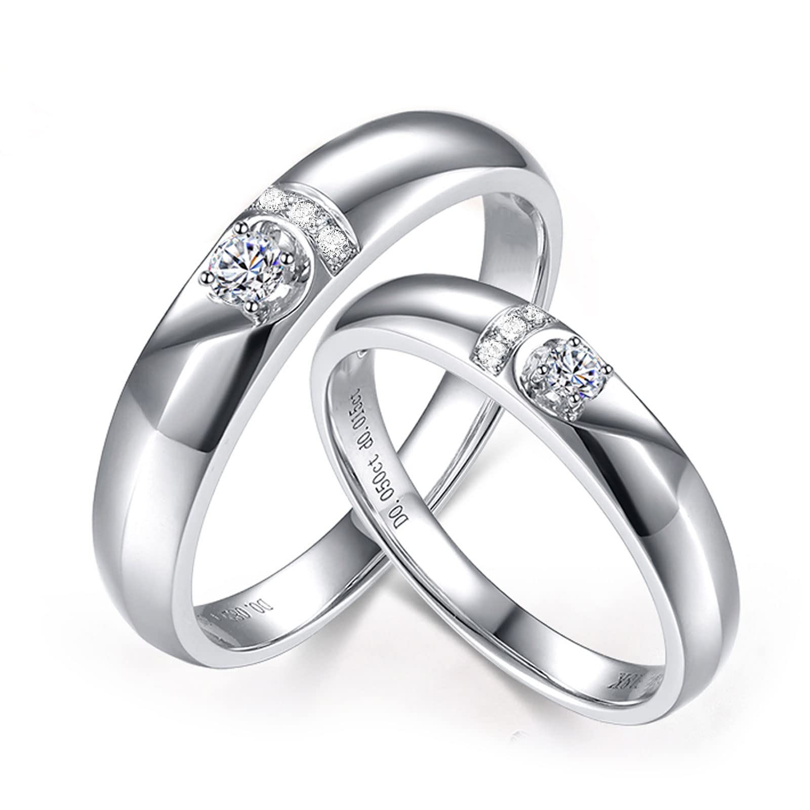 Diamond Matching Couples Rings for Him and Her - Sterling Silver/10K/14K/18K Wedding Promise Rings with Free Engraving | Perfect for Anniversaries, Engagements & Romantic Gifts