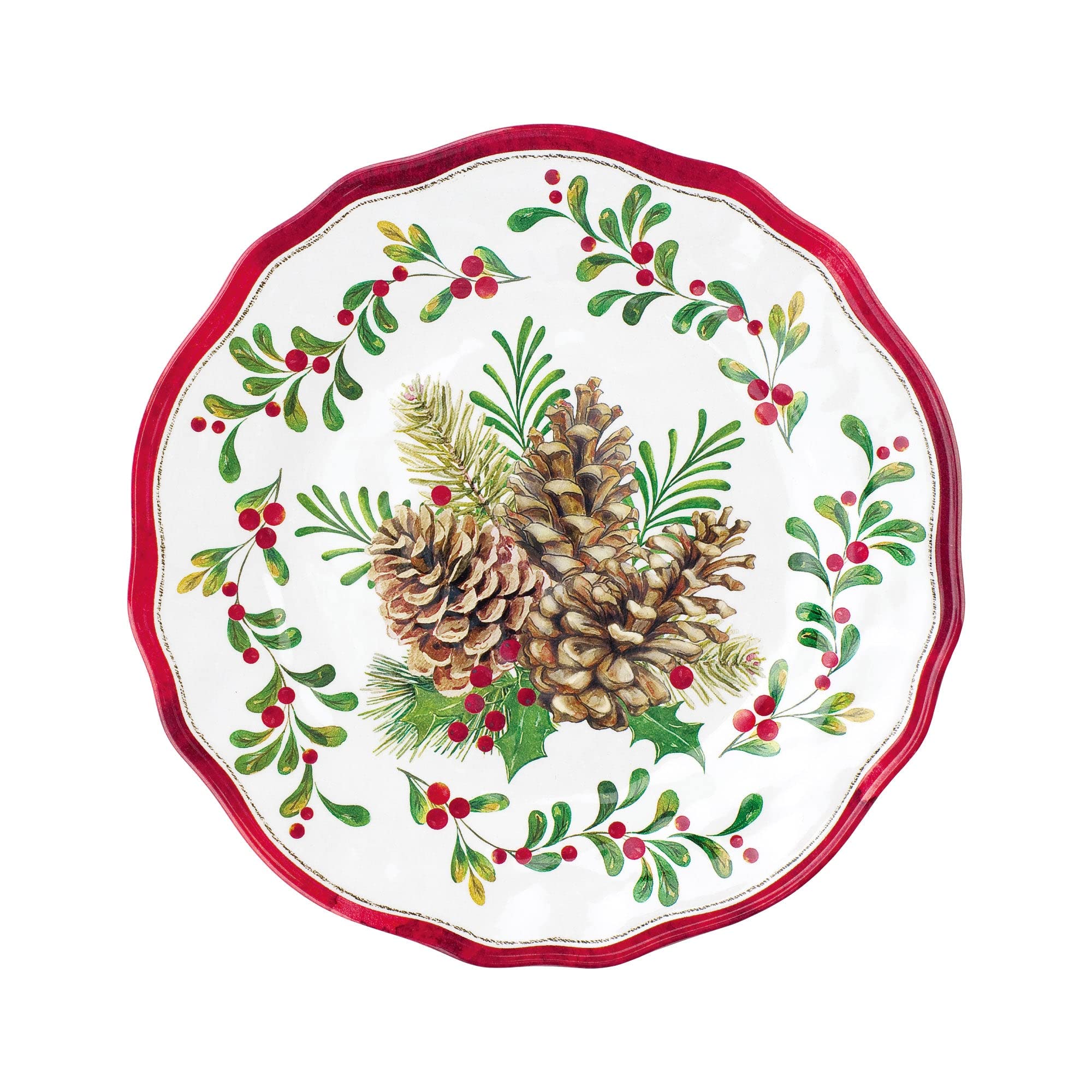 UPware 16-Piece Melamine Dinnerware Set - Shatterproof & Lightweight Tableware for 4, Includes Dinner Plates, Salad Plates, Dessert Plates & Bowls (Pinecone Design) - Perfect for Outdoor Dining, Picnics, Camping & Everyday Use