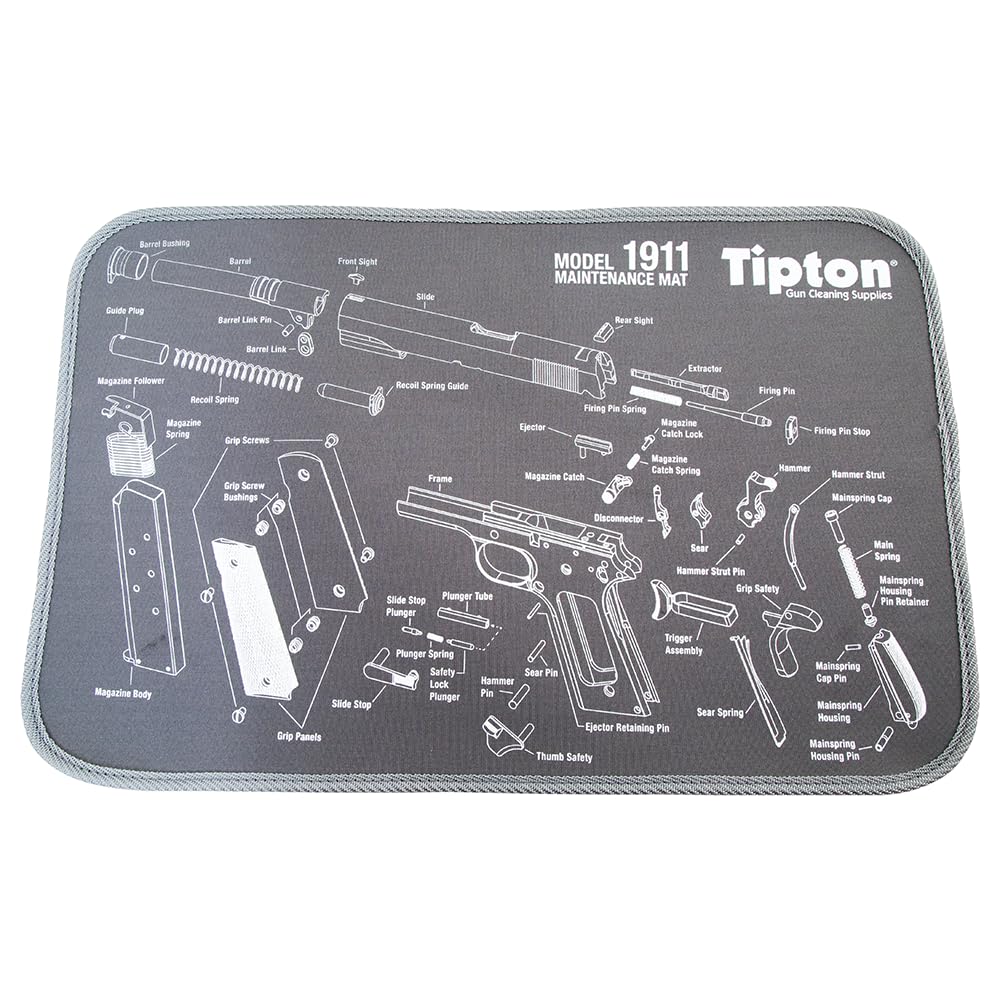 Tipton 1911 Gun Cleaning Mat - Non-Slip Neoprene Pistol Maintenance Mat with Handgun Schematic Diagram | Perfect for Firearm Cleaning, Gunsmithing & Range Sessions