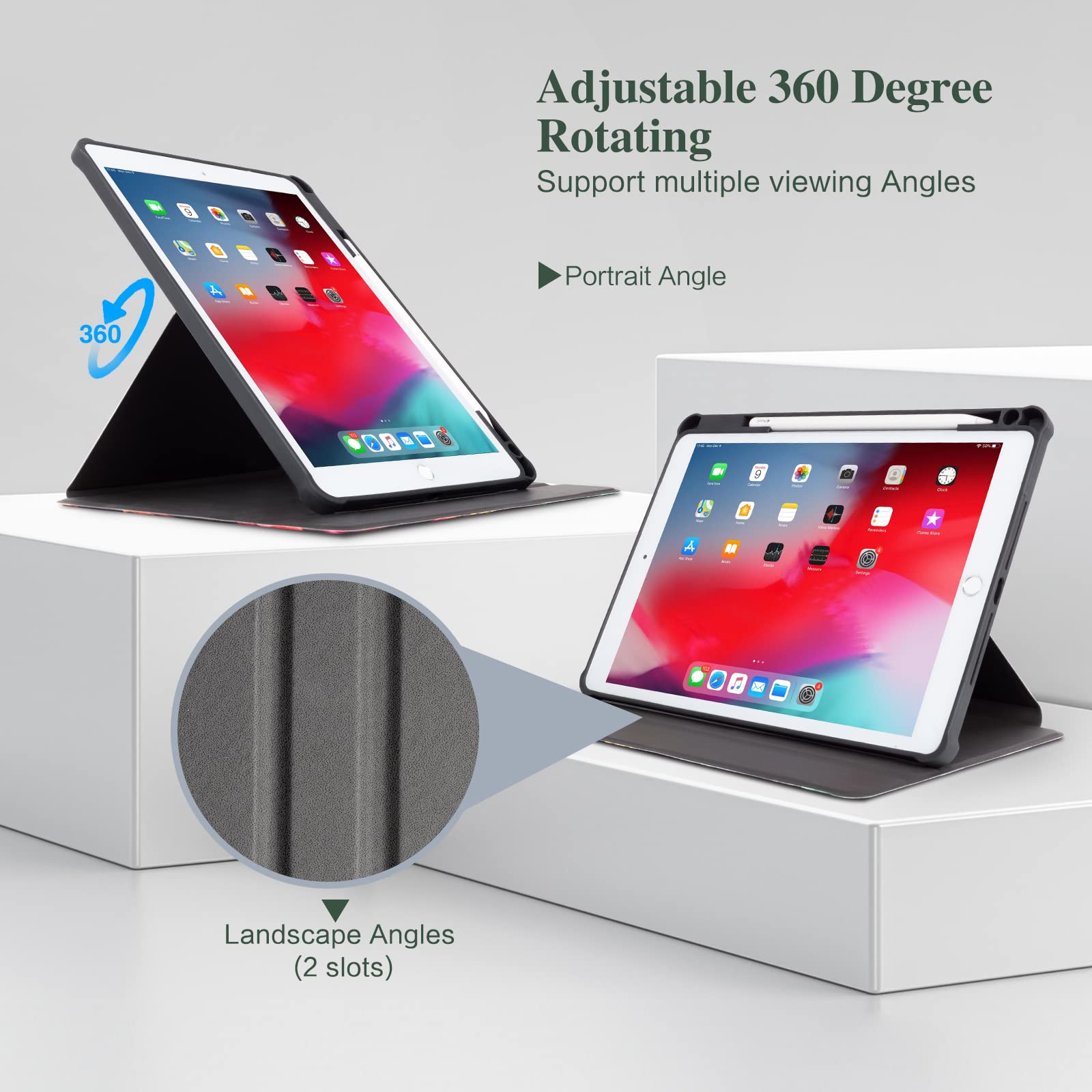 Vimorco iPad 9th/8th/7th Generation Case 10.2 inch 2021/2020/2019 & iPad Pro 10.5 inch 2017 / iPad Air 3rd Generation 2019 Protective Cover - 360° Rotating Stand with Apple Pencil Holder, Multi-Angle Viewing & Shockproof Design - Perfect for Work, Study & Entertainment (Smoke)