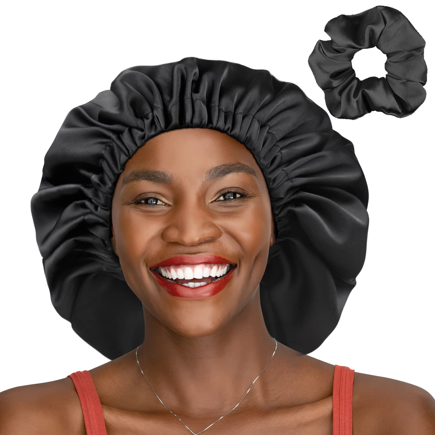 Winitas Satin Lined Sleep Cap for Curly & Frizzy Hair - Double Layer Silk Bonnet for Hair Protection & Moisture Retention - Perfect for Nighttime Hair Care & Travel