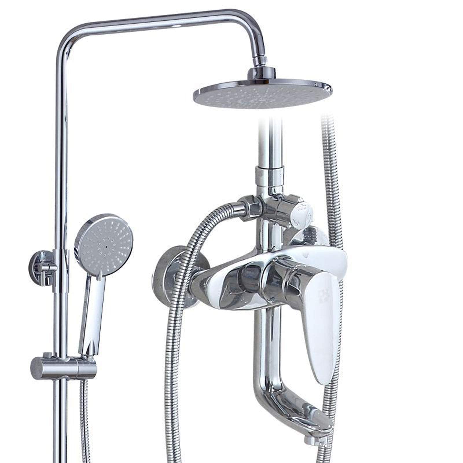 GELISURE Rainfall Shower System - Chrome Finish Brass Bathroom Shower Set with Adjustable Overhead Shower Head and Wall Mounted Mixer Tap - Perfect for Hotels, Gyms, and Luxury Home Bathrooms