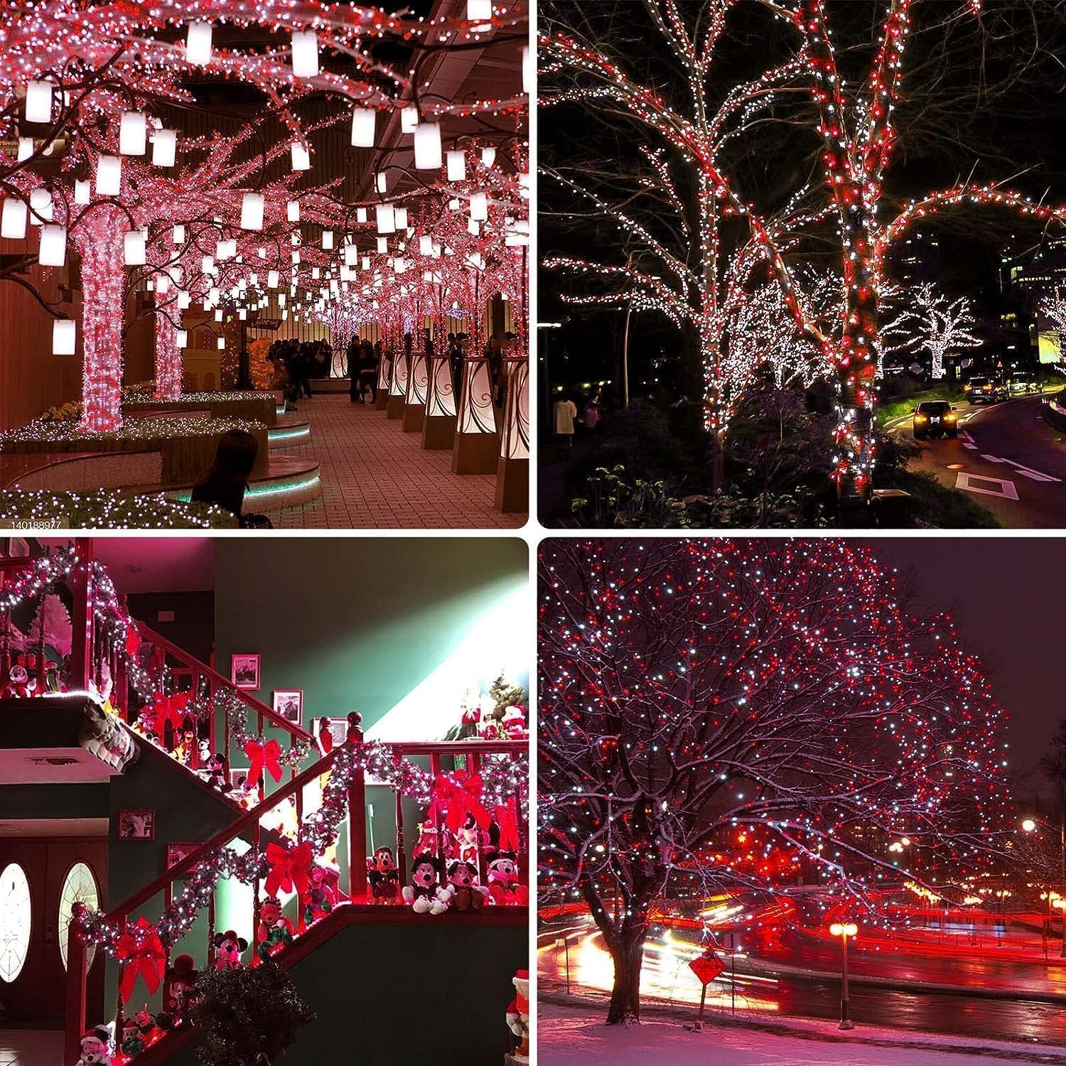 Red & White Christmas String Lights - 240 LED, 8 Modes, Waterproof for Indoor/Outdoor Holiday Decor